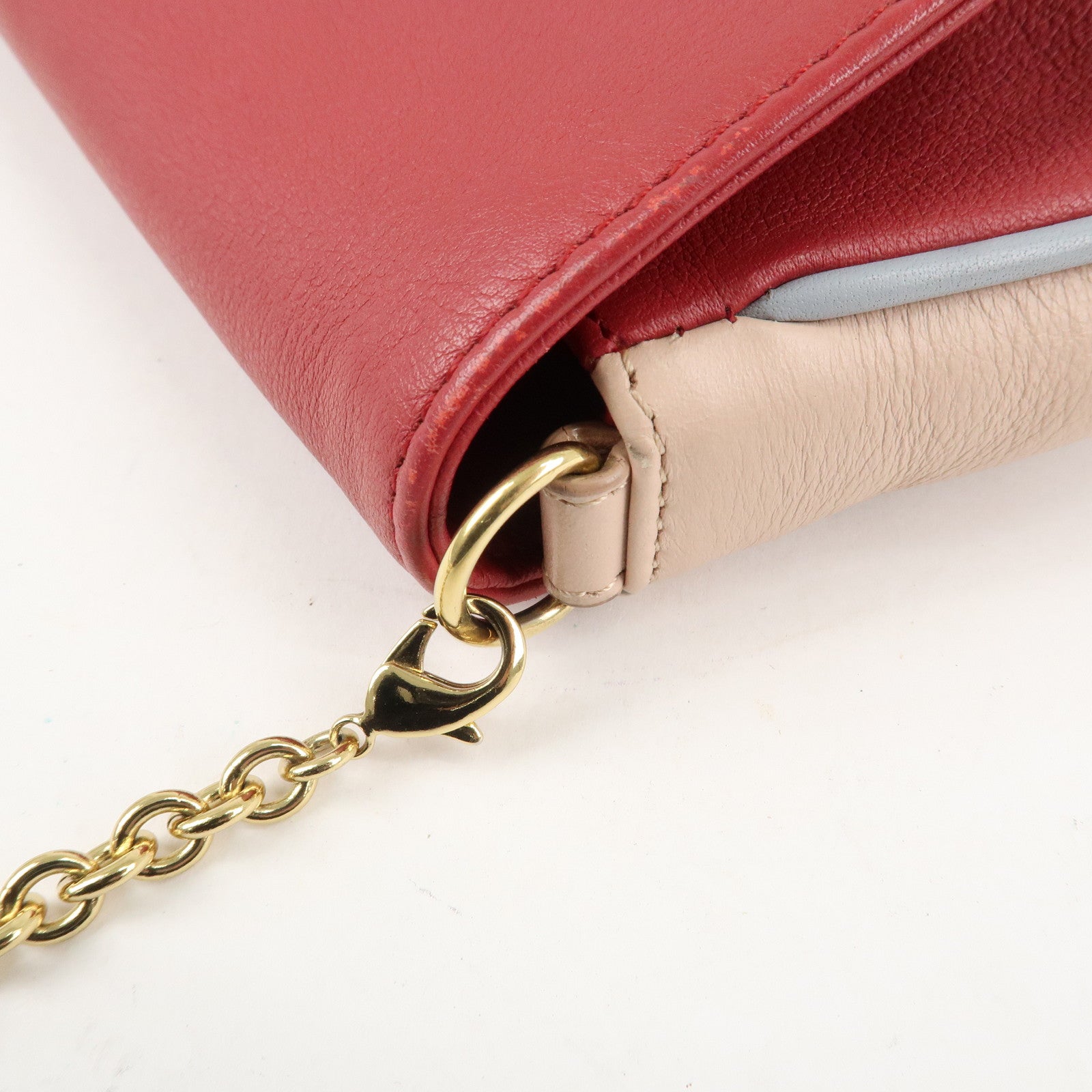 FENDI Leather Chain Shoulder Bag Purse Crossbody Bag Red 8M0276 Used