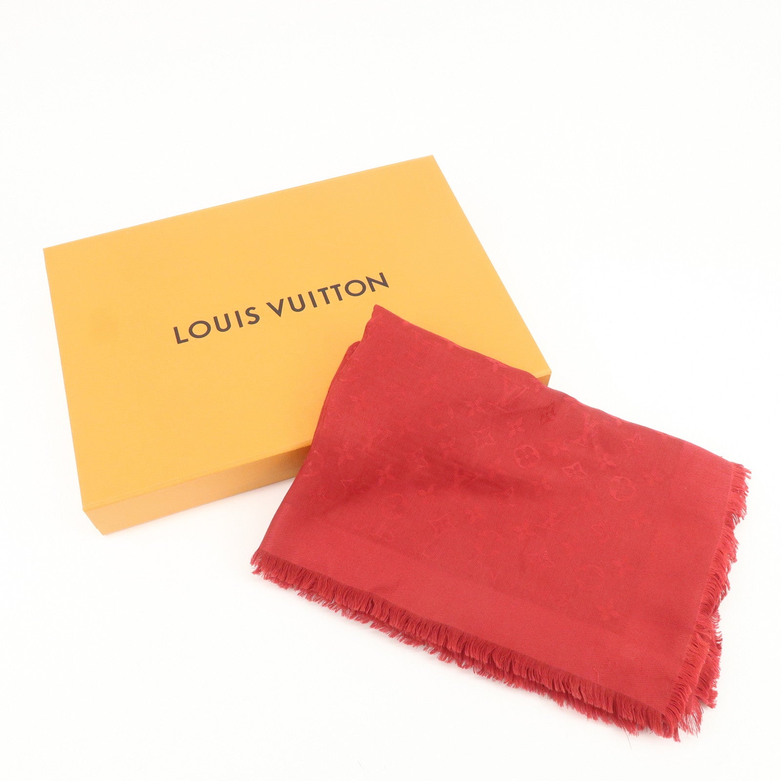 Louis Vuitton Monogram Silk Wool Large Scarf Shawl Red M72237