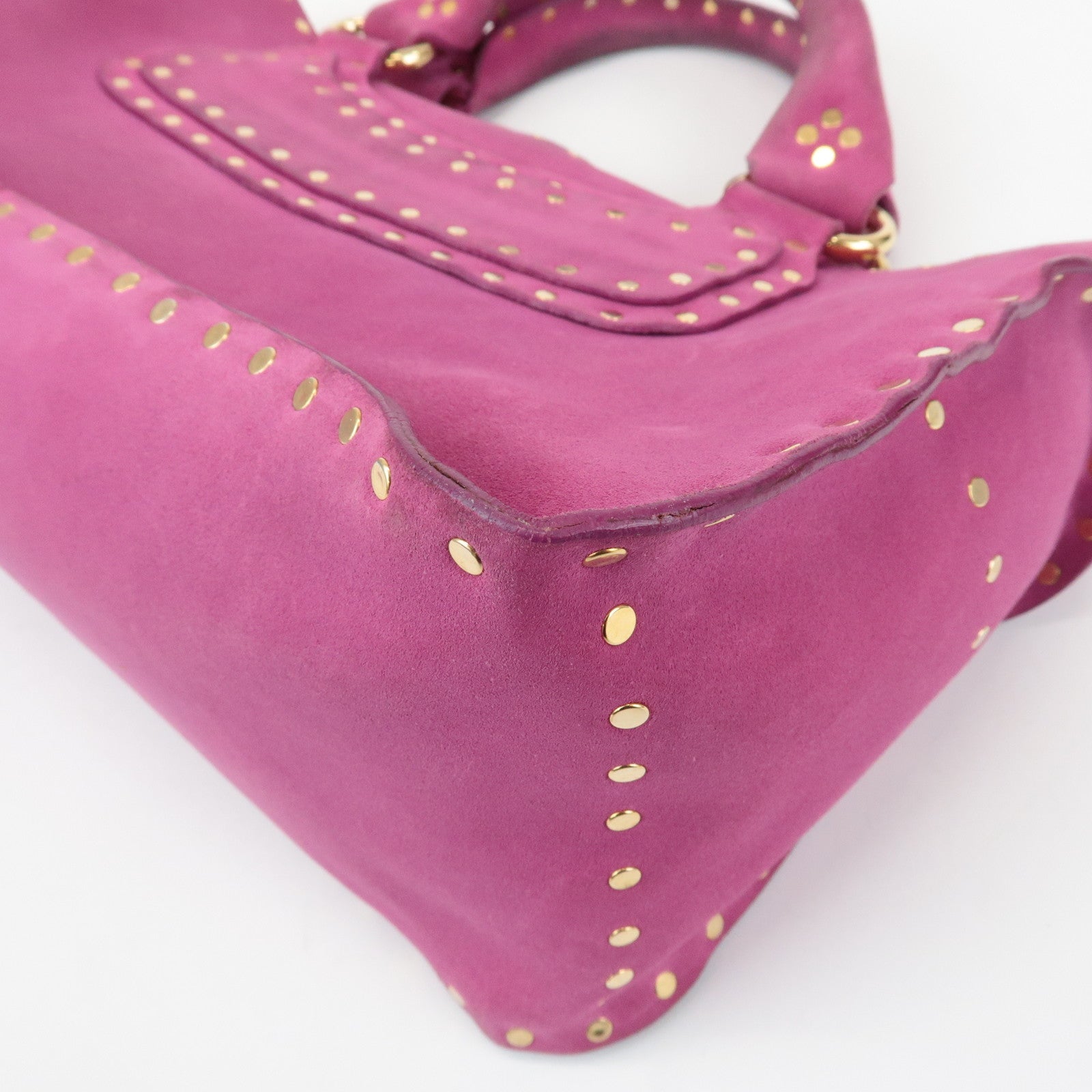 CELINE Suede Leather Studs Buggy Bag Hand Bag Pink Gold