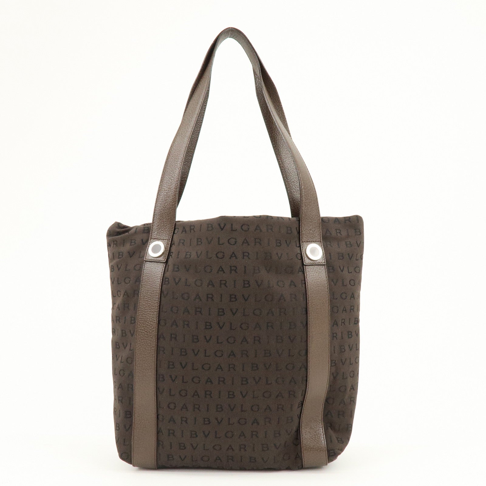 BVLGARI Logomania Canvas Leather Shoulder Bag Tote Bag Brown