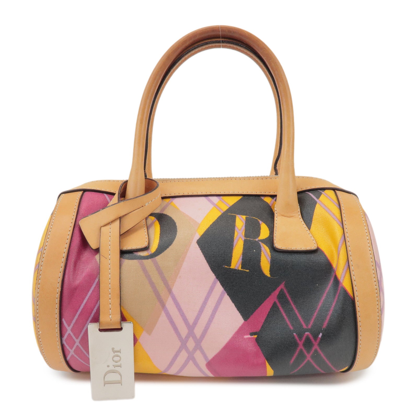 Christian Dior PVC Leather Hand Bag Light Brown Pink Orange