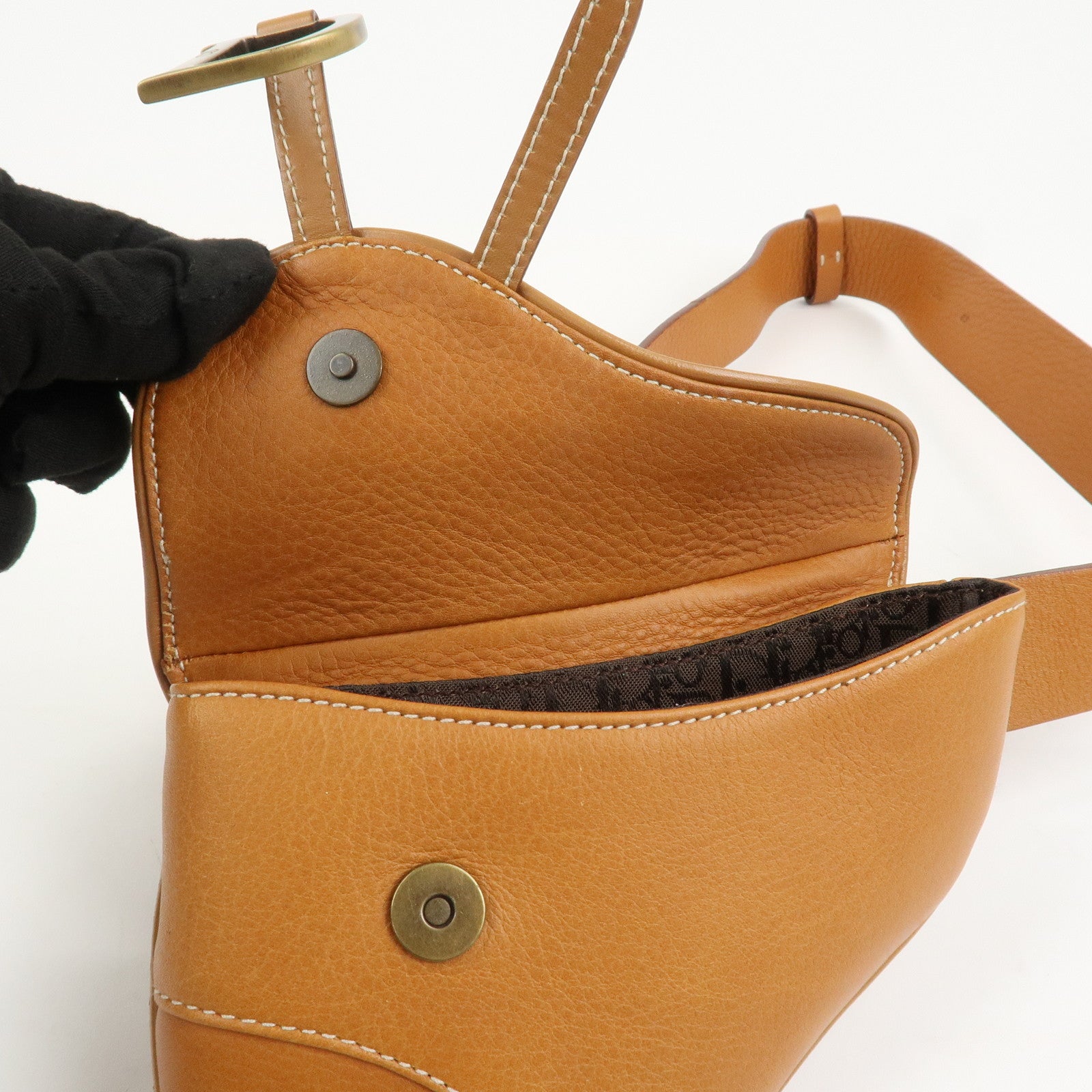 Christian Dior Saddle Leather Waist Bag Crossbody Bag Brown