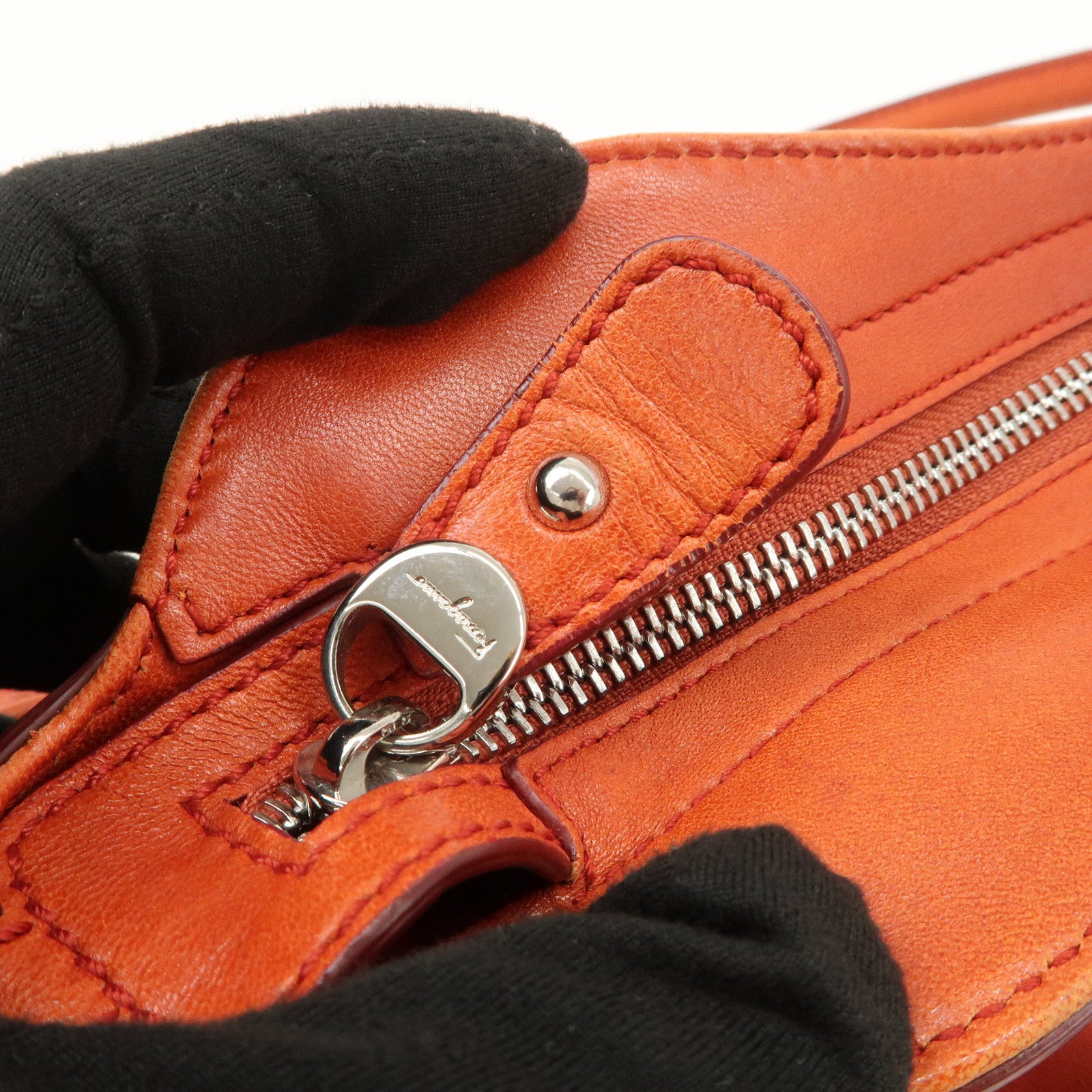 Ferragamo Gancini Gathered Shoulder Bag Hand Bag Orange