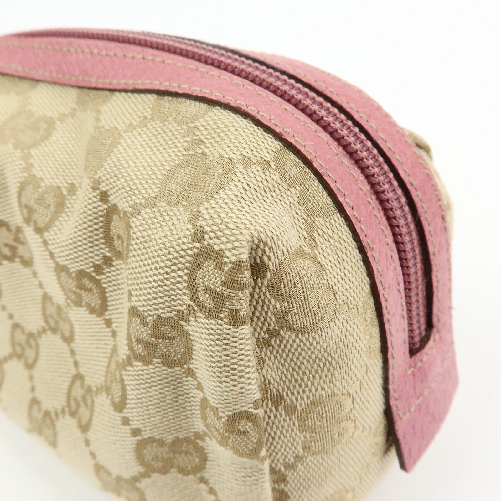 GUCCI GG Canvas Leather Pouch Cosmetic Case Beige Pink 29595