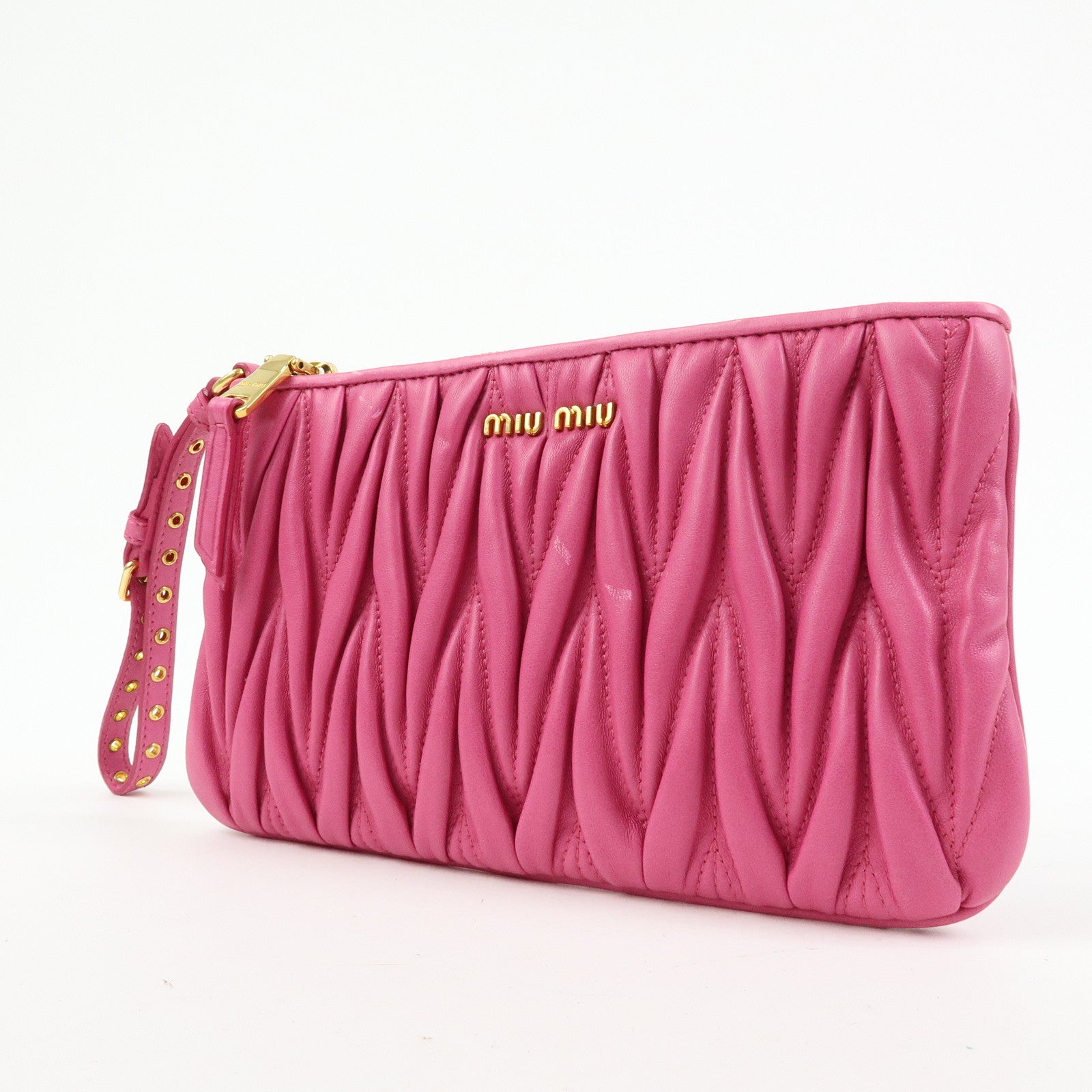 MIU MIU Matelasse Nappa Leather Clutch Bag Pouch Pink 5N1811