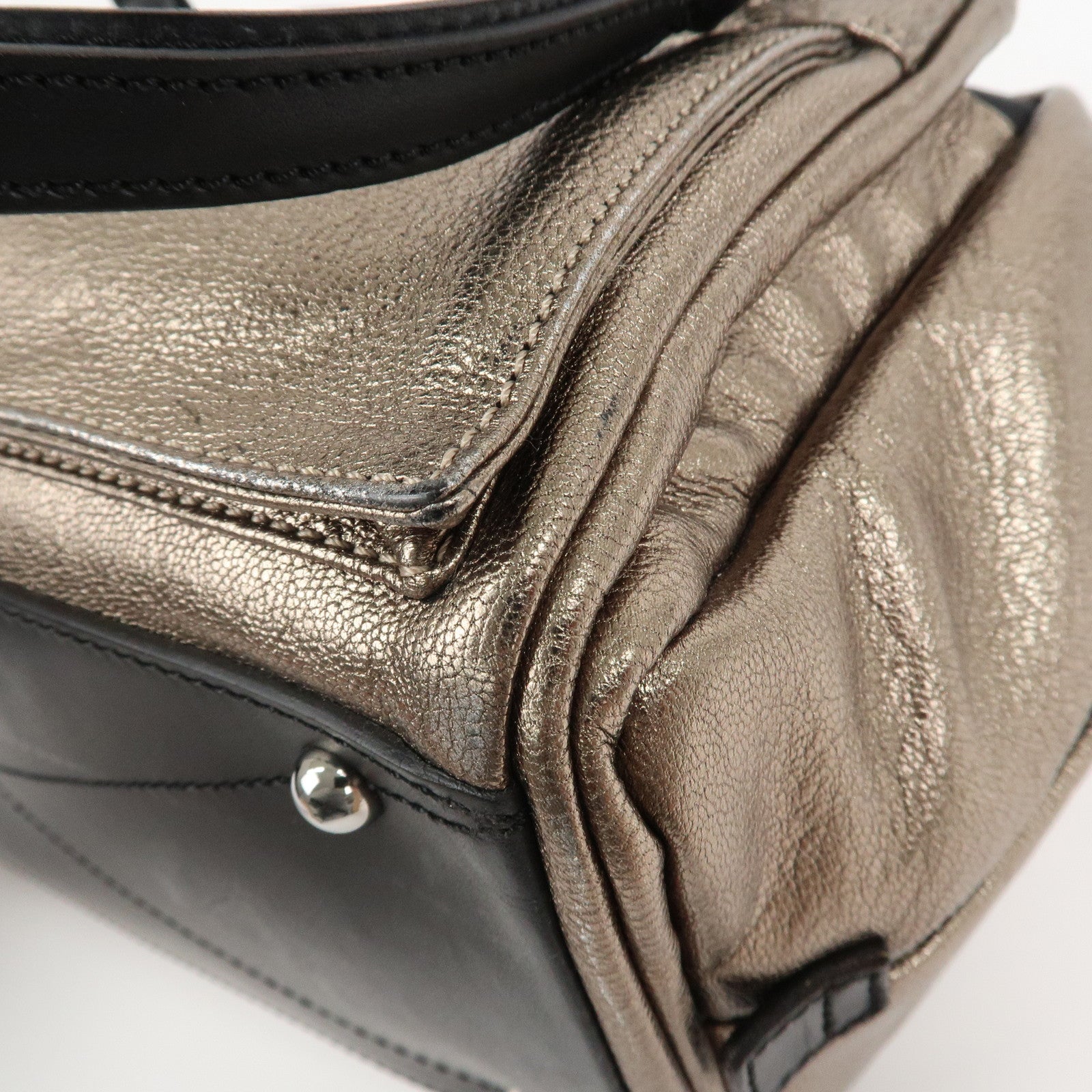 LOEWE Rola 26 Calf Skin Hand Bag Boston Bag Gold Black