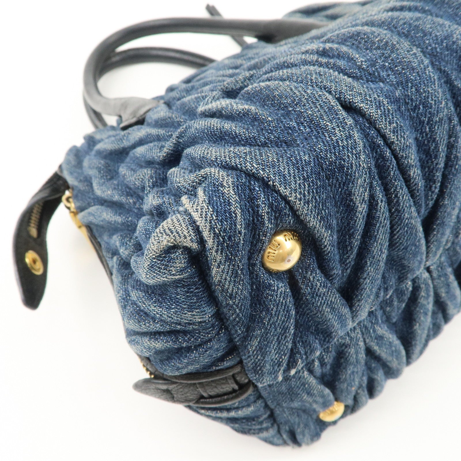 MIUMIU Matelasse Leather Denim 2Way Bag Black Indigo Blue 5BA003 Used