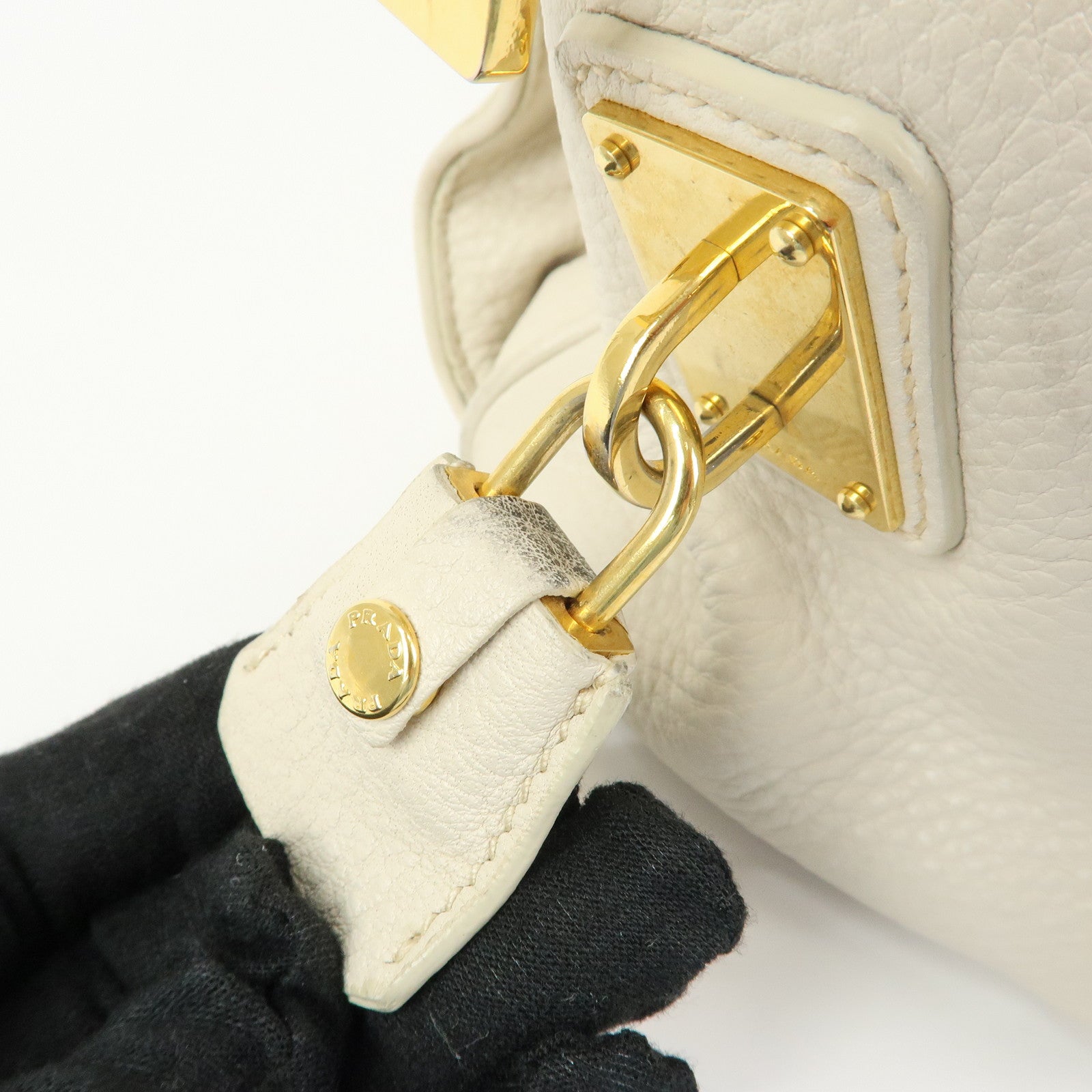 PRADA Vitello Daino Leather Hand Bag Ivory BL0804