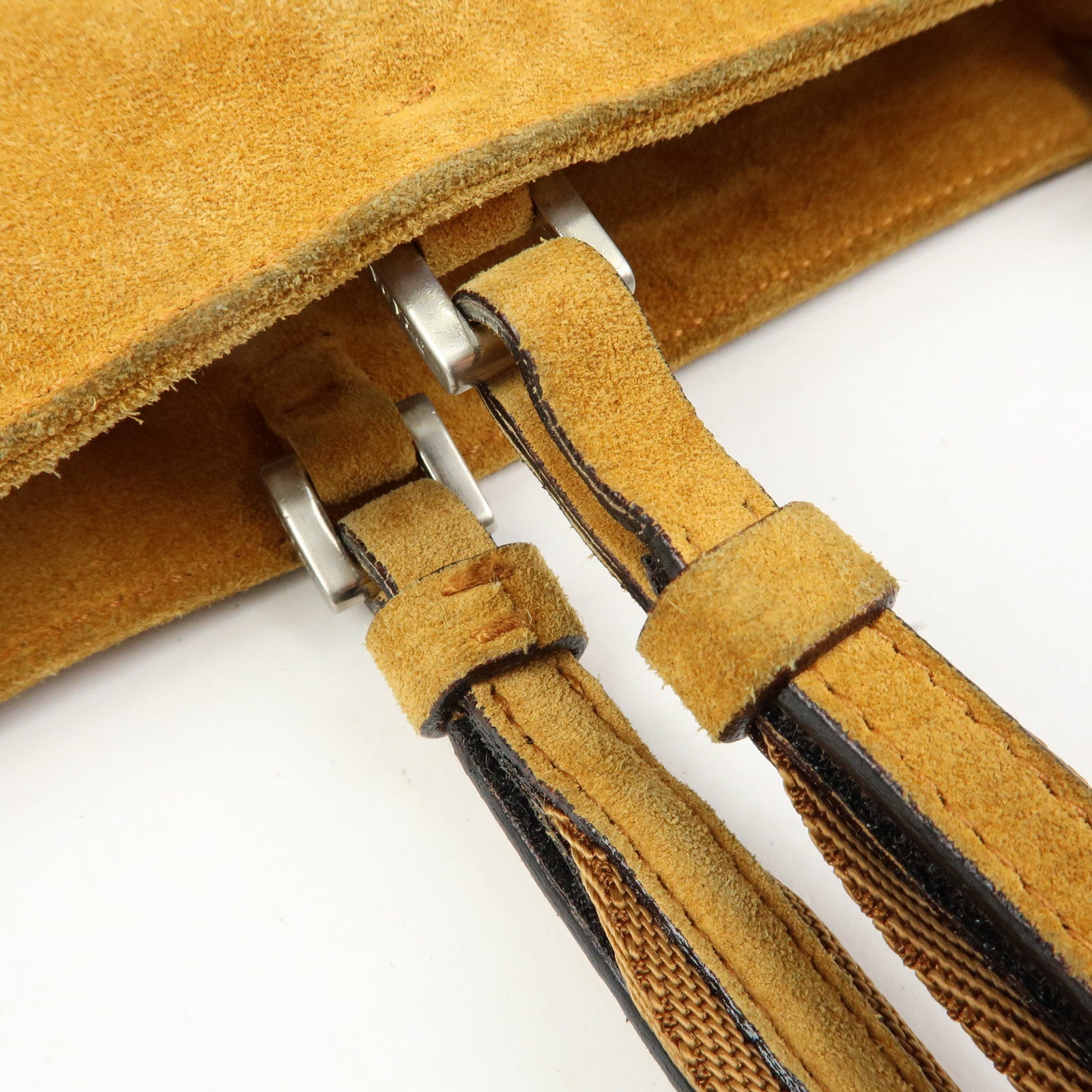 PRADA Suede Leather Hand Bag Tote Bag Maple Motif Yellow Beige
