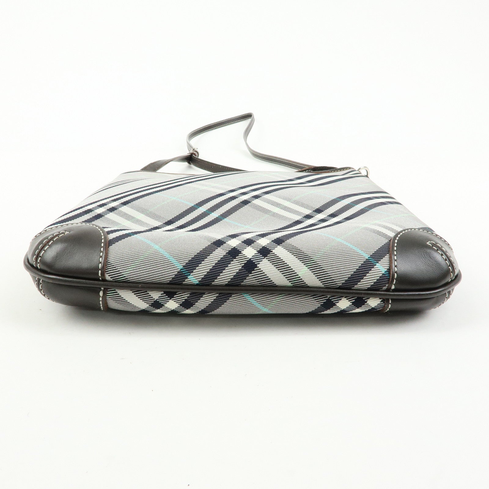 BURBERRY Blue Label Canvas Leather Shoulder Bag Grey Dark Brown
