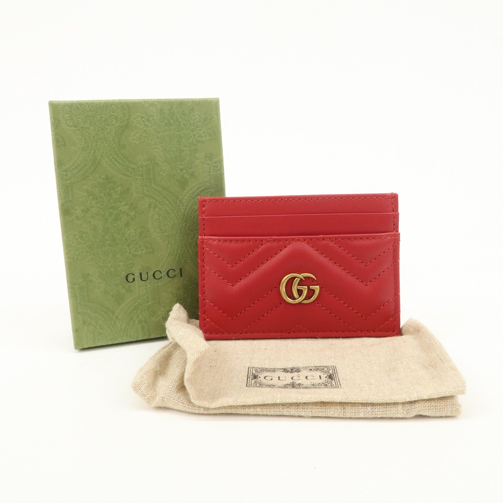 GUCCI GG Marmont Leather Card Case Red Gold Hardware 443127