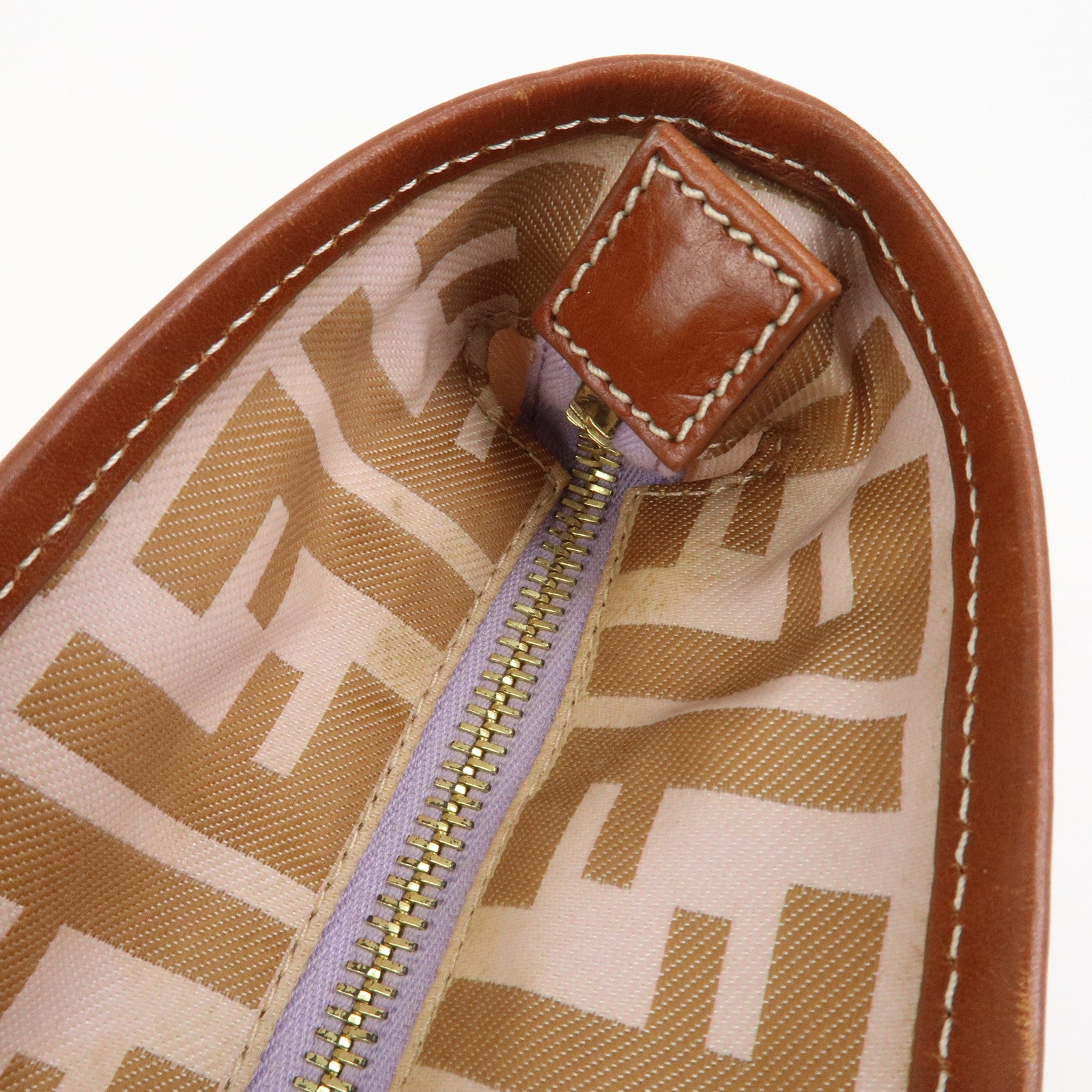 FENDI Zucca Nylon Leather Tote Bag Shoulder Bag Brown Pink 8BH185