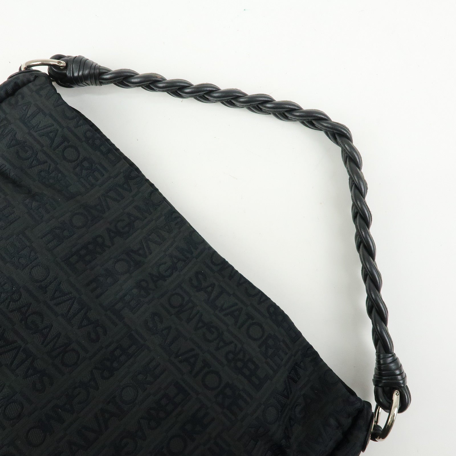 Ferragamo Canvas Leather Shoulder Bag Tote Bag Hand Bag Black