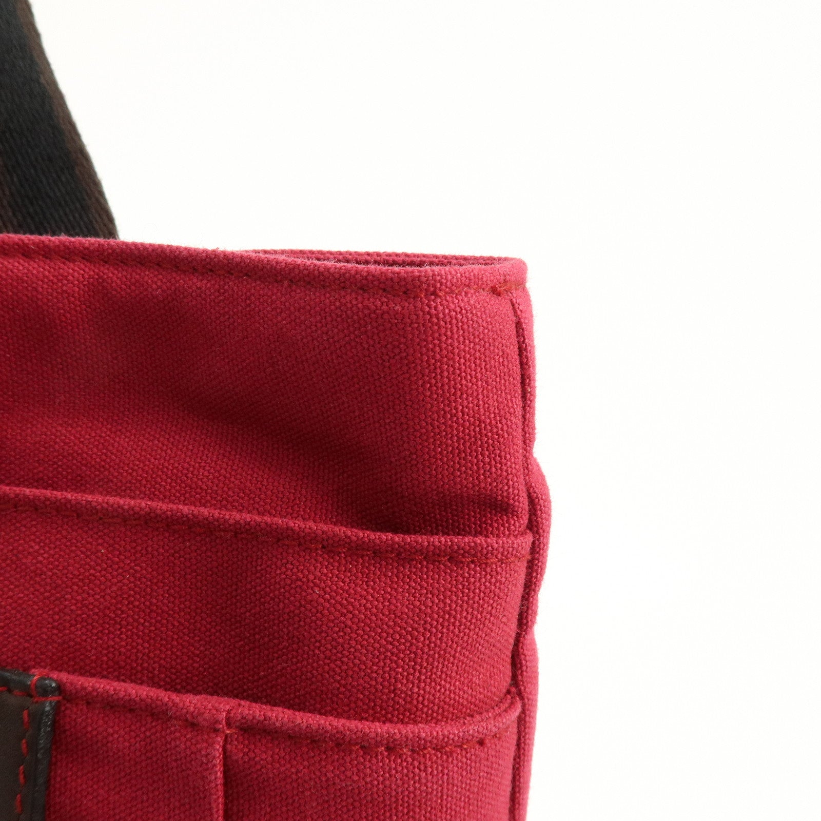 HERMES Trocadéro Vertical MM Canvas Calf Leather Tote Bag Red Brown