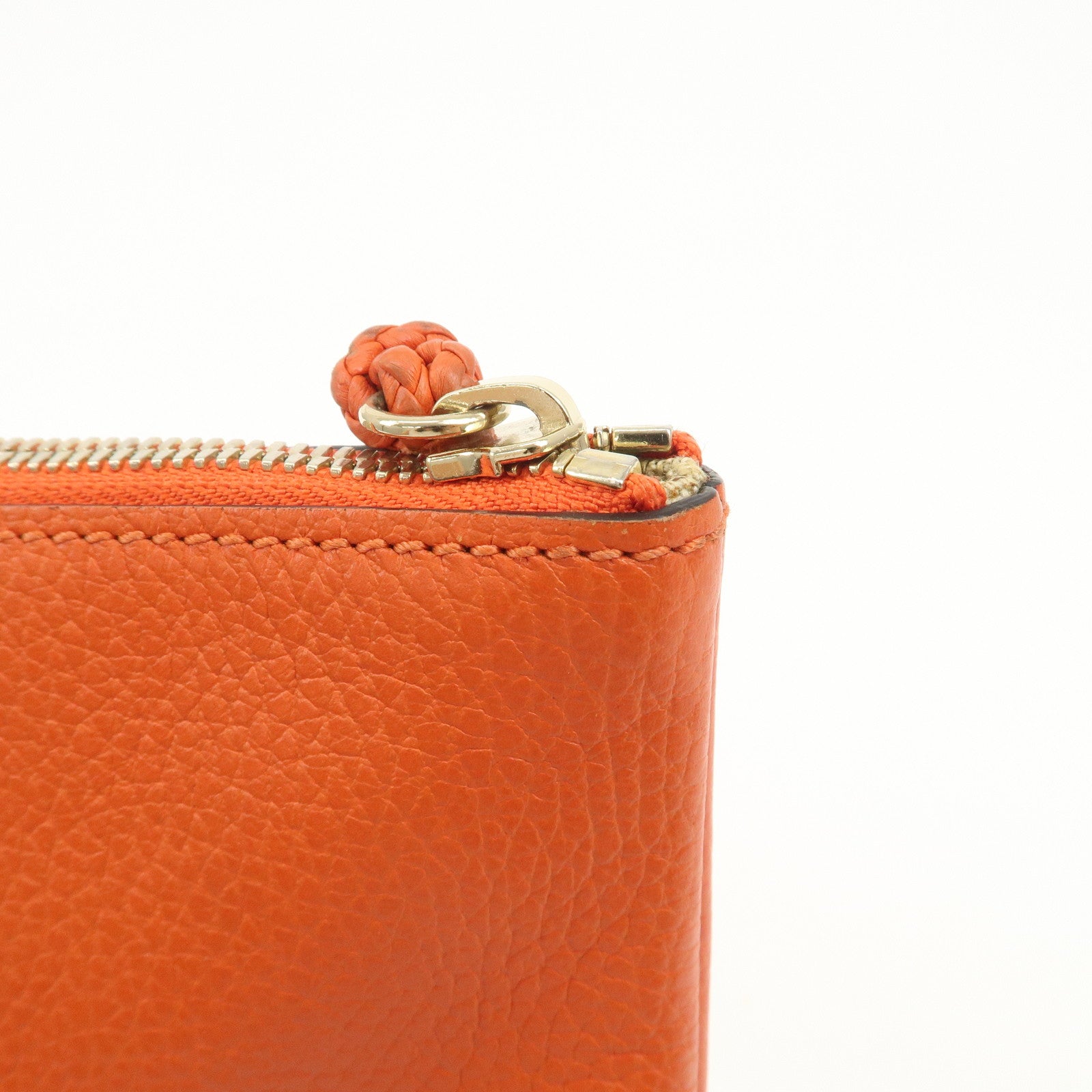 GUCCI Bamboo Logo Leather Clutch Bag Pouch Orange 449653