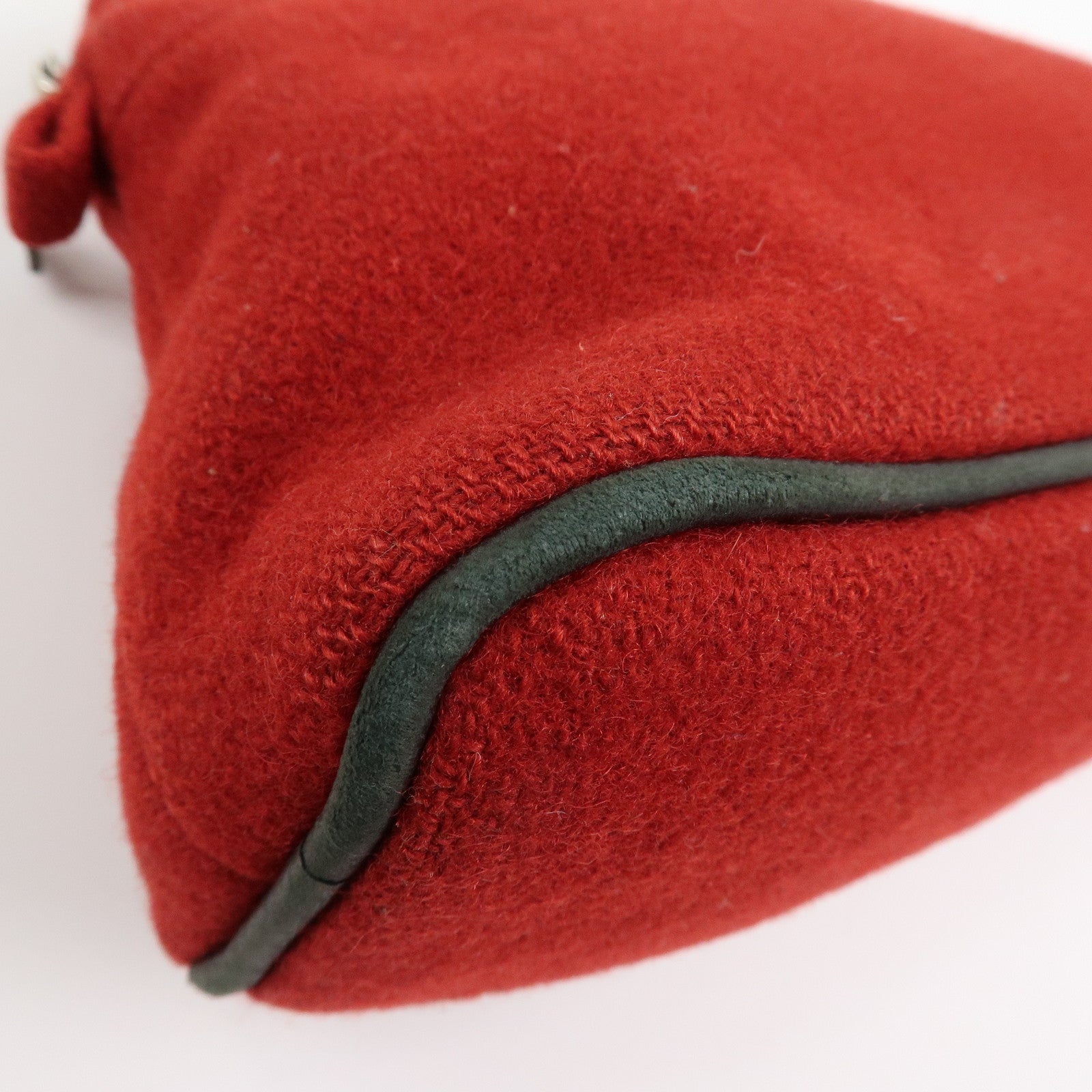 HERMES Wool 100% Leather Bolide Pouch MM Cosmetic Pouch Red