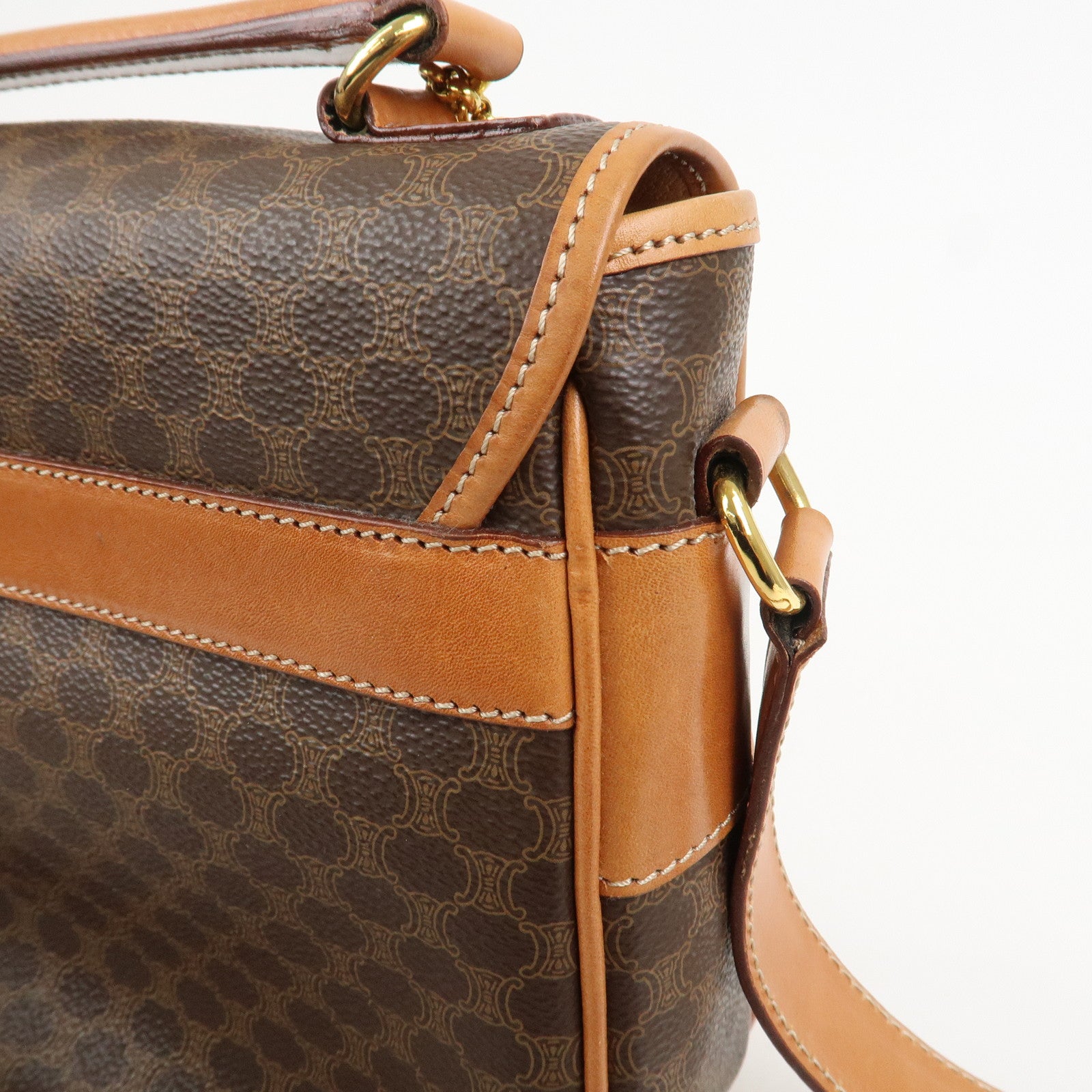 CELINE Macadam PVC Canvas Leather 2WAY Bag Shoulder Bag Brown