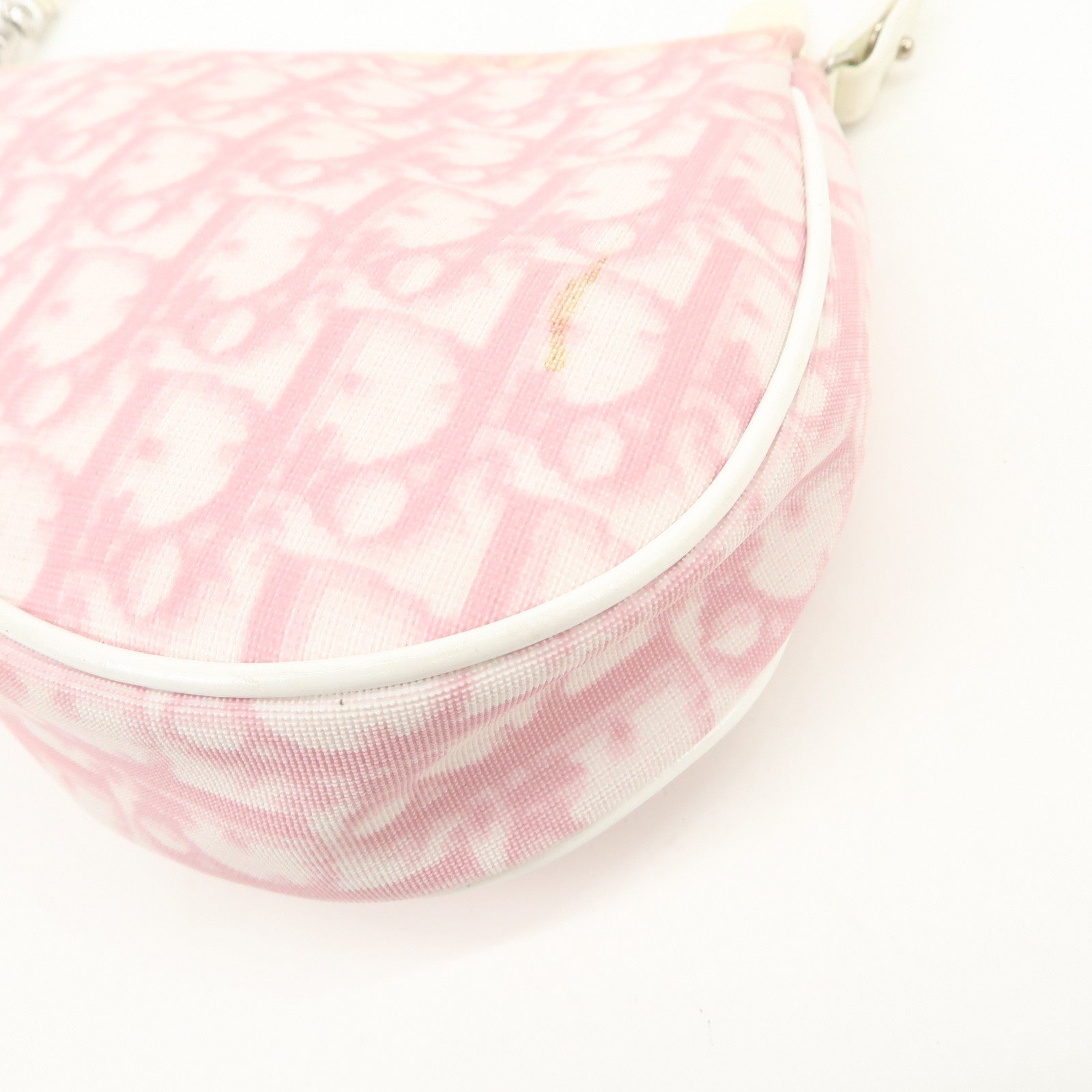 Christian Dior Trotter PVC Leather Saddle Pouch Hand Bag Pink White