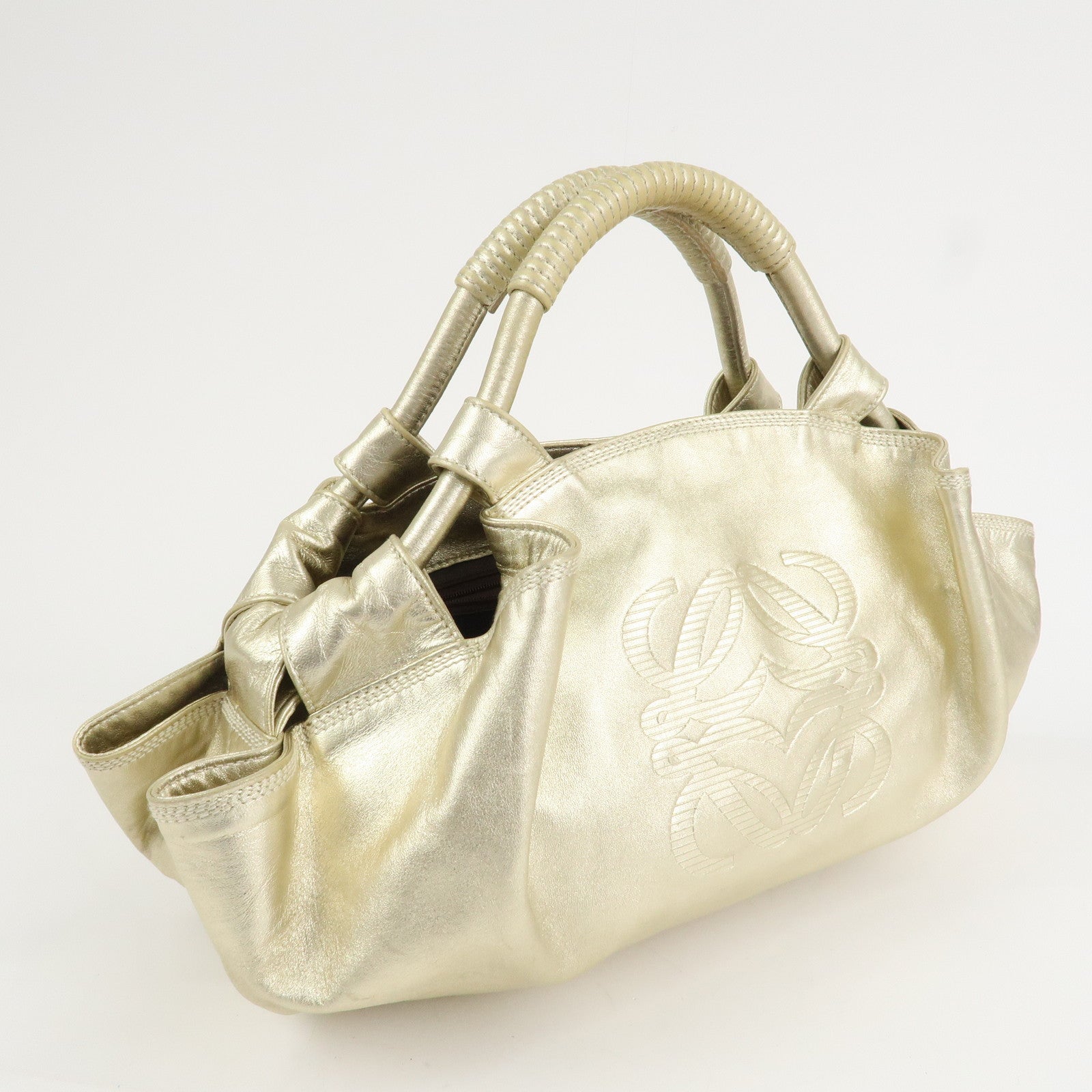 LOEWE Anagram Leather Nappa Aire Hand Bag Tote Bag Gold