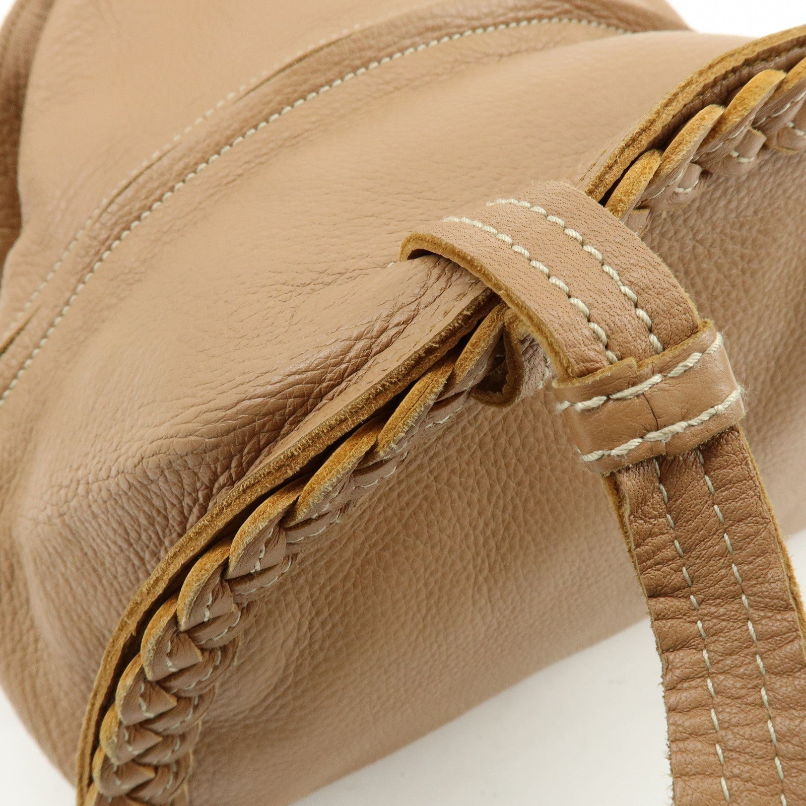 BOTTEGA VENETA Calf Leather Boston Bag Hand Bag Brown