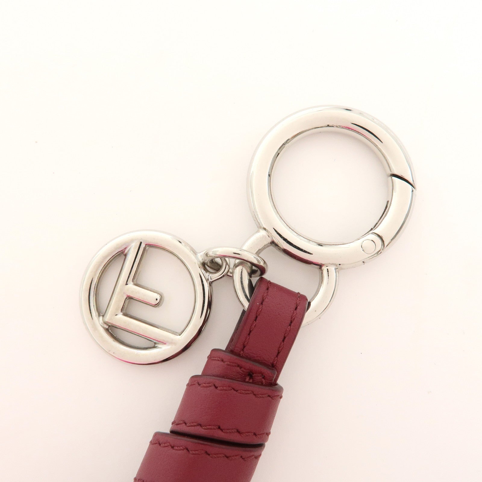 FENDI Logo Leather Fur Bag Charm Key Holder Pink 7AR642