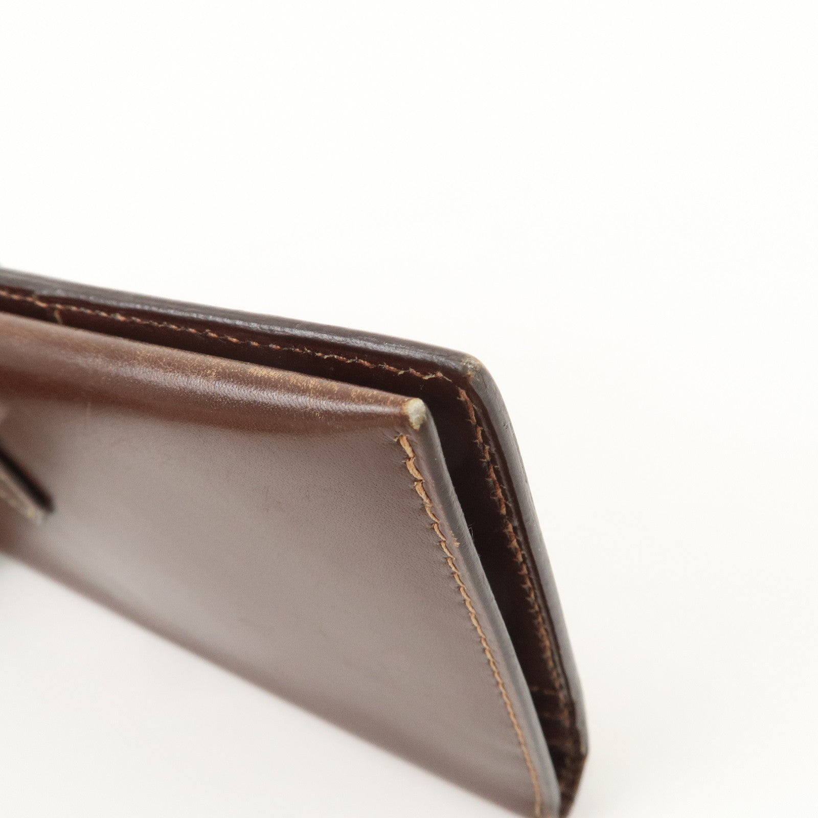 HERMES Béarn Classic Leather Long Wallet F Stamped Brown
