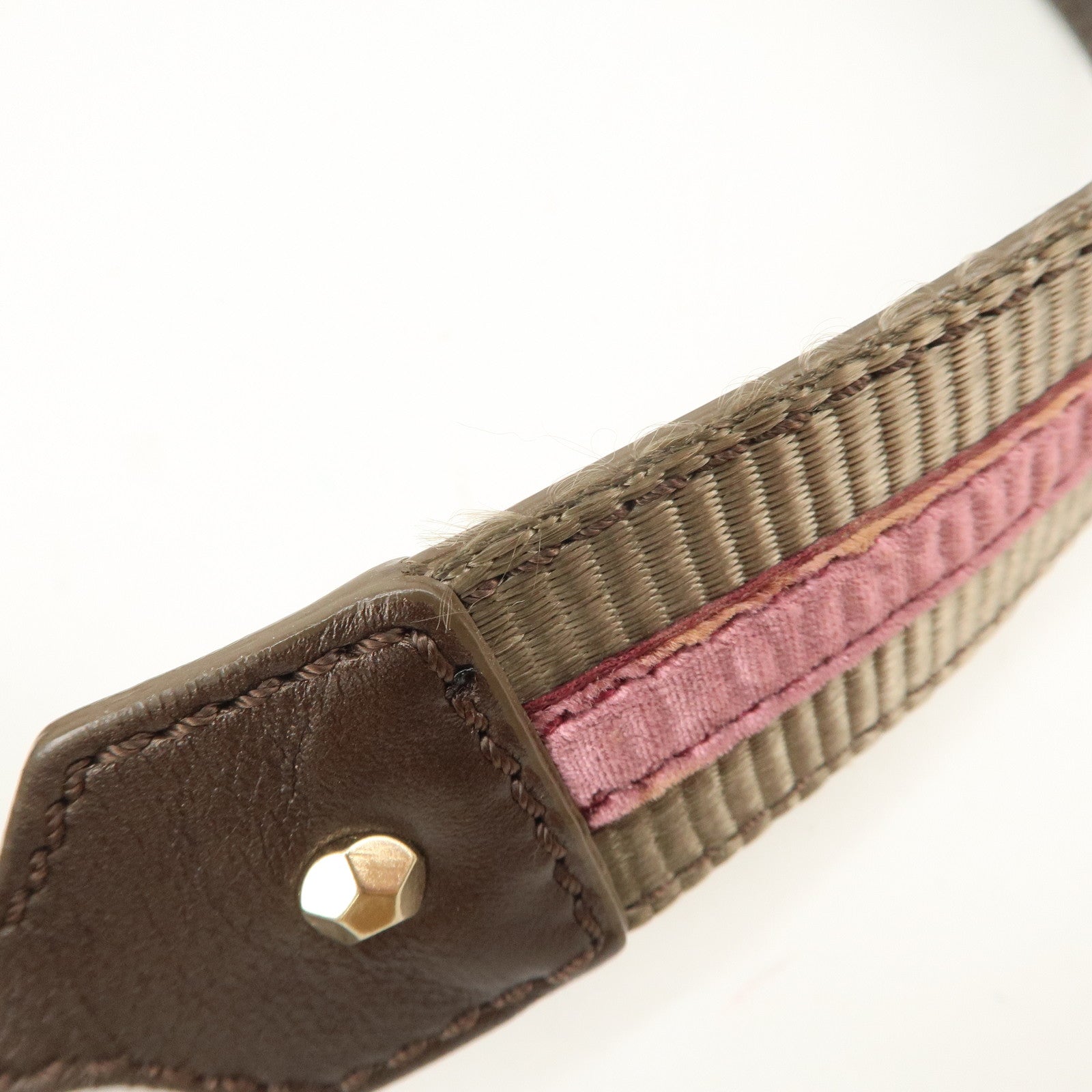 CELINE Macadam Canvas Leather Nylon Velour Shoulder Bag Pink Brown