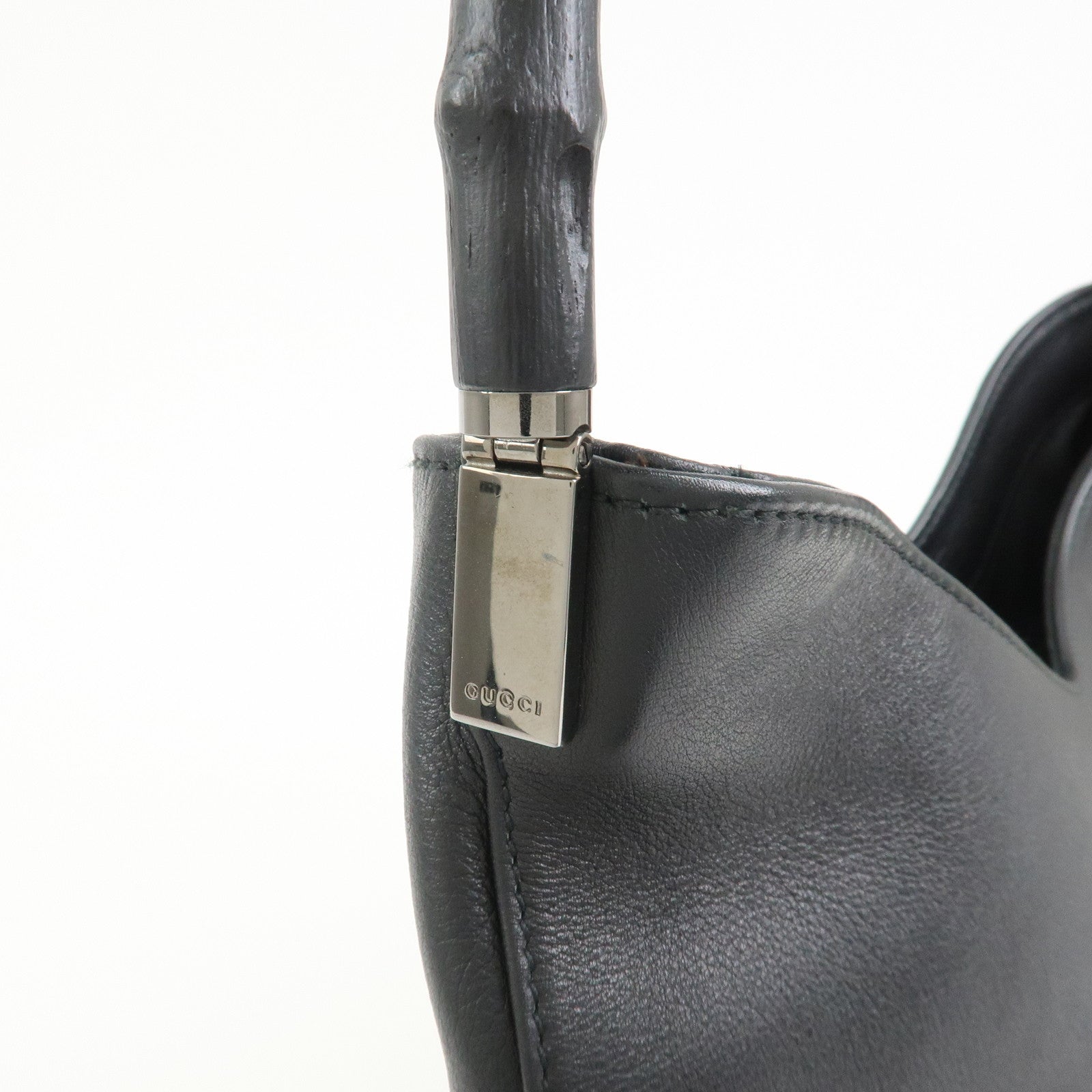 GUCCI Bamboo Leather Shoulder Bag Hand Bag Black 001 3244