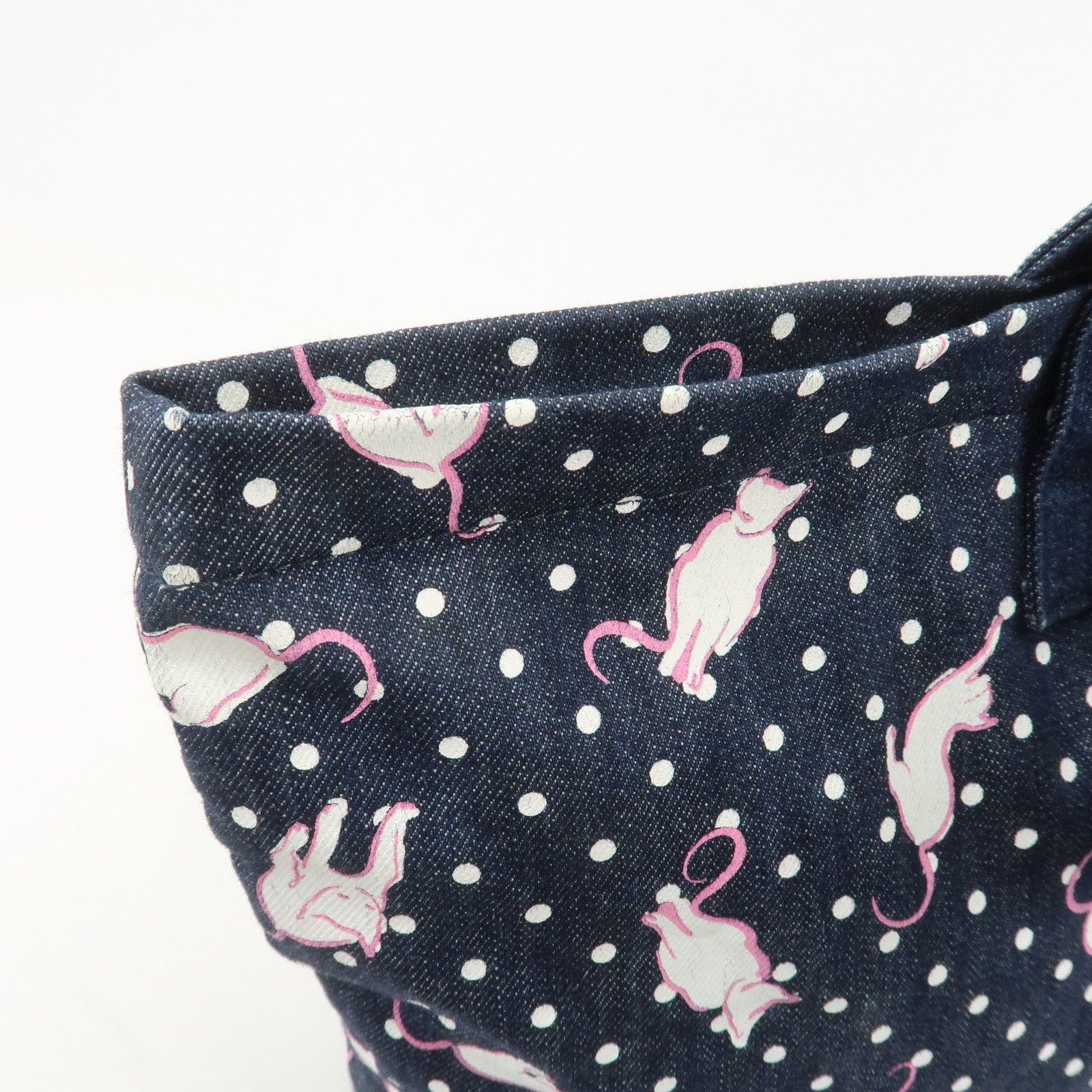 MIU MIU Cats & Dots Print Denim 2Way Tote Bag Blue