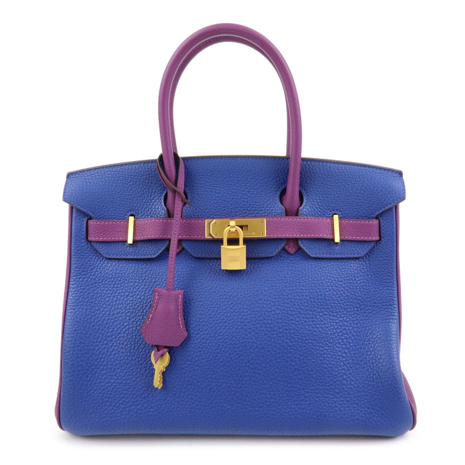 HERMES Birkin 30 Togo Leather Hand Bag HSS D Stamped Blue Anemone