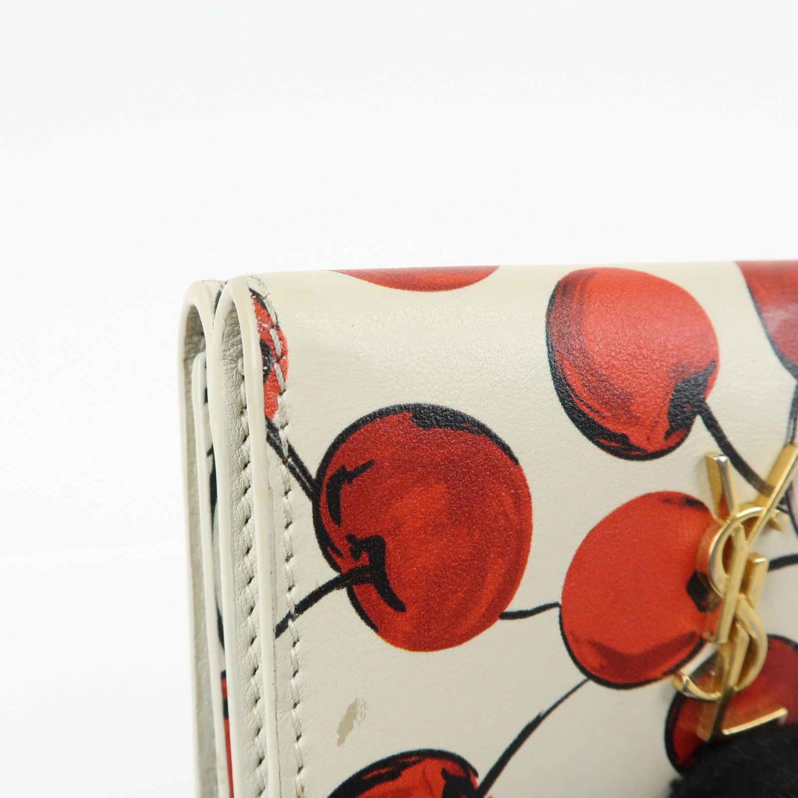 SAINT LAURENT PARIS Leather Compact Tri-fold Wallet Cherry Red
