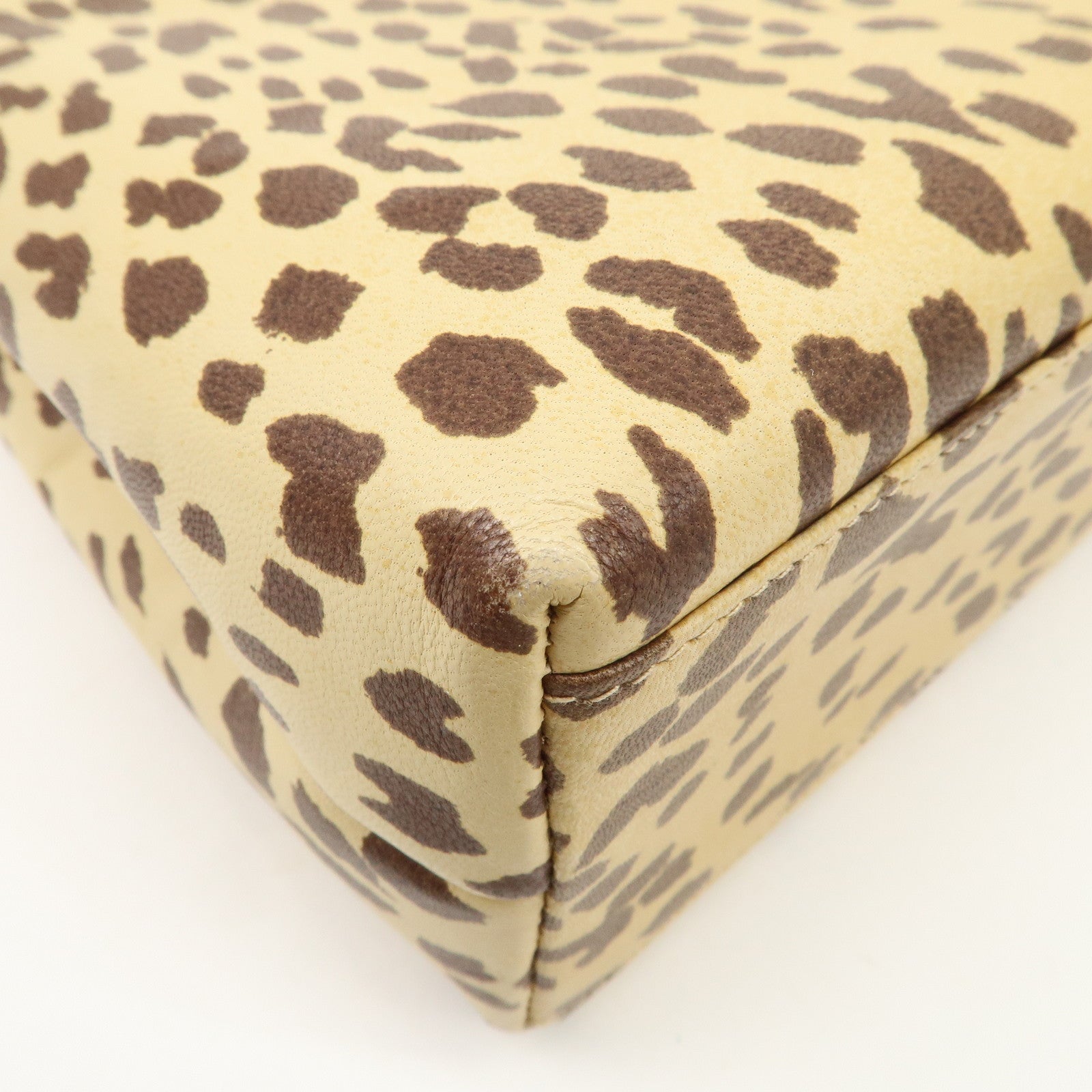 VALENTINO Leather Hand Bag Animal Leopard Beige Brown