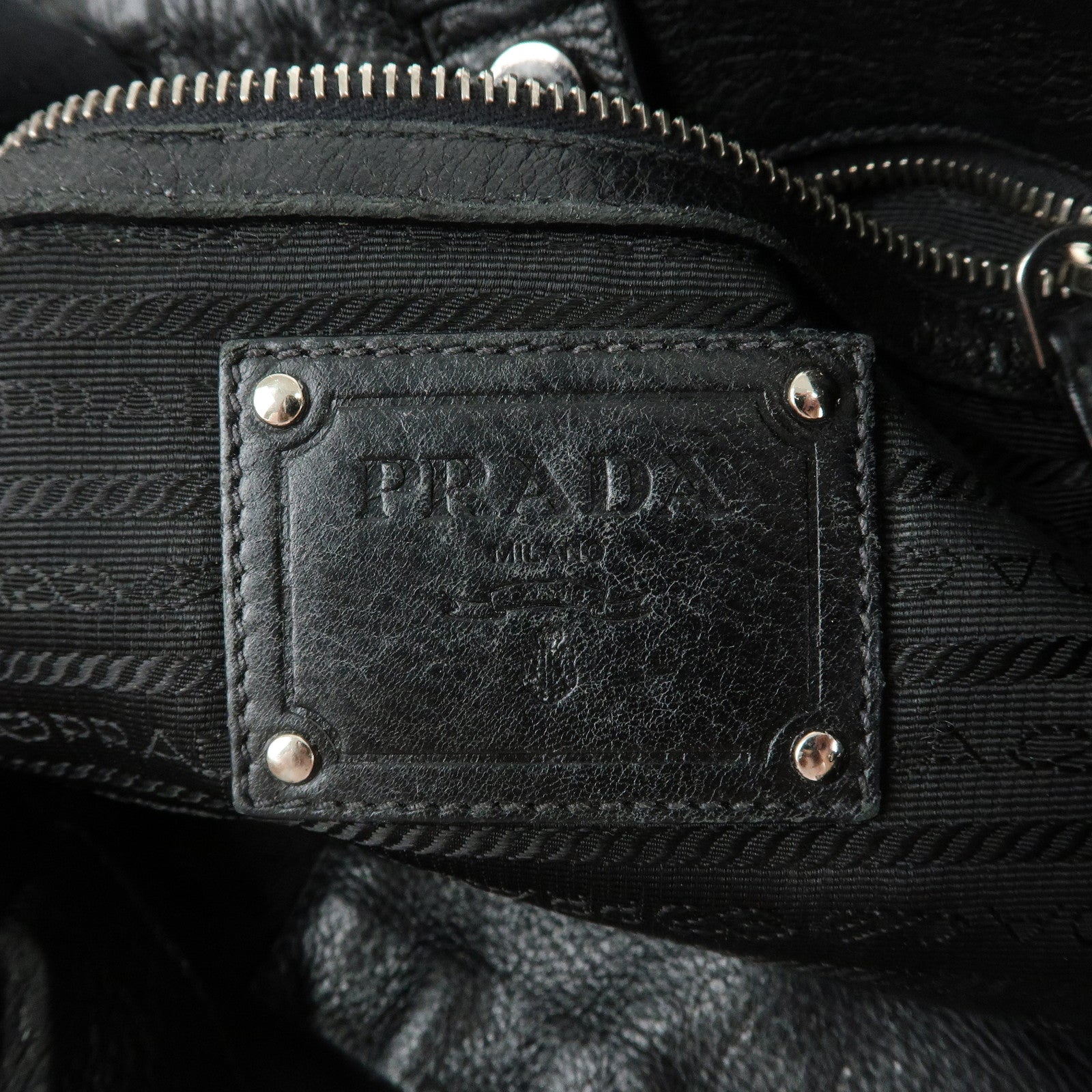 PRADA Logo Leather Tote Bag Shoulder Bag Hand Bag Black
