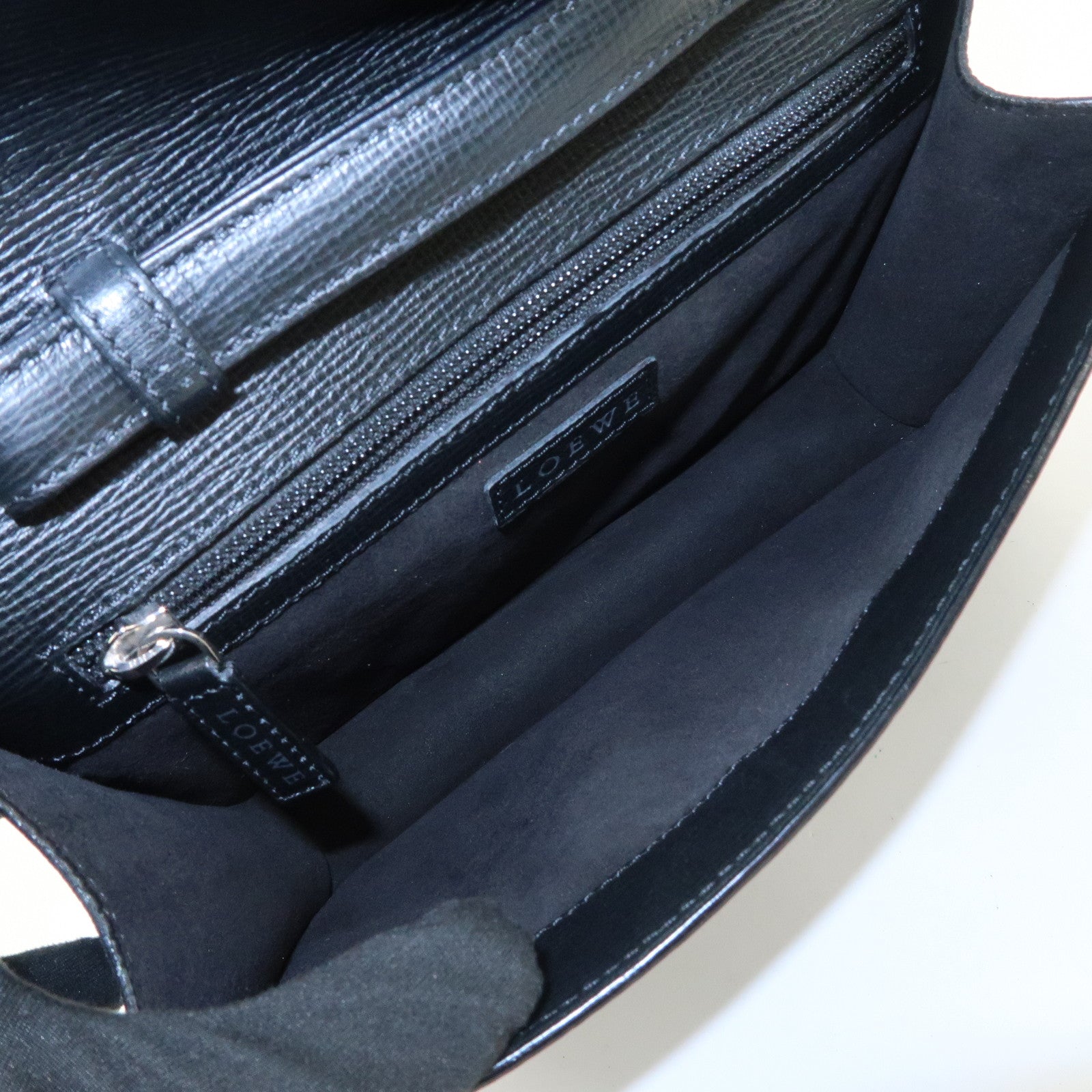 LOEWE Logo Leather Clutch Bag Black Silver Hardware