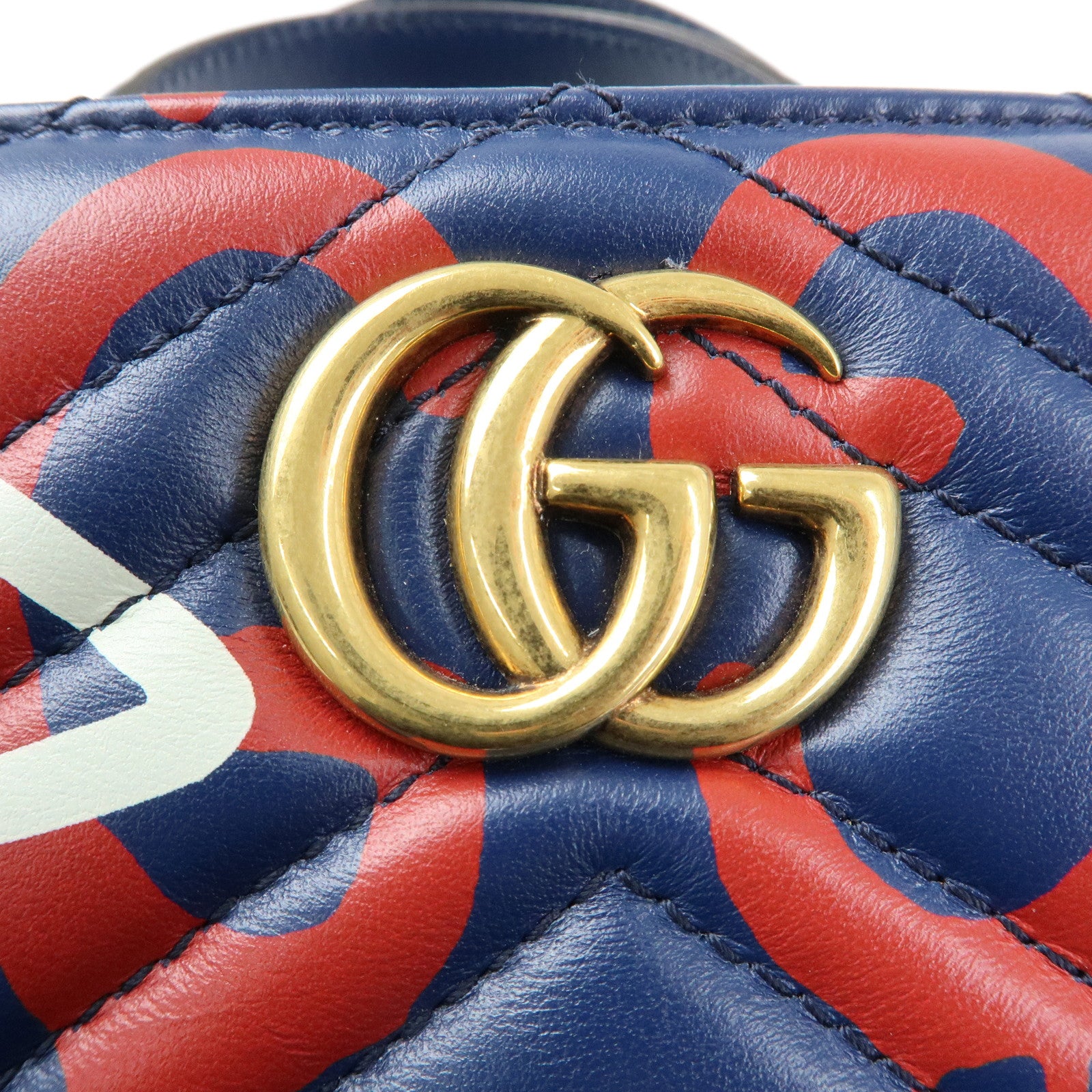 GUCCI GG Marmont Ghost Leather 2Way Hand Bag Navy Red White 448054