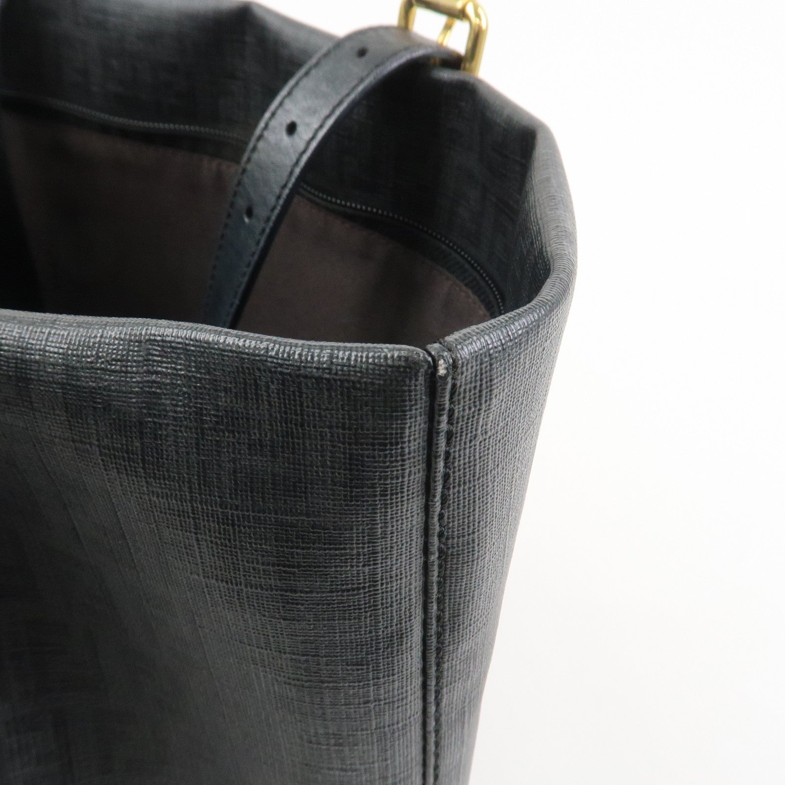 FENDI Zucchino PVC Leather Tote Bag Shoulder Bag Black 8BH215