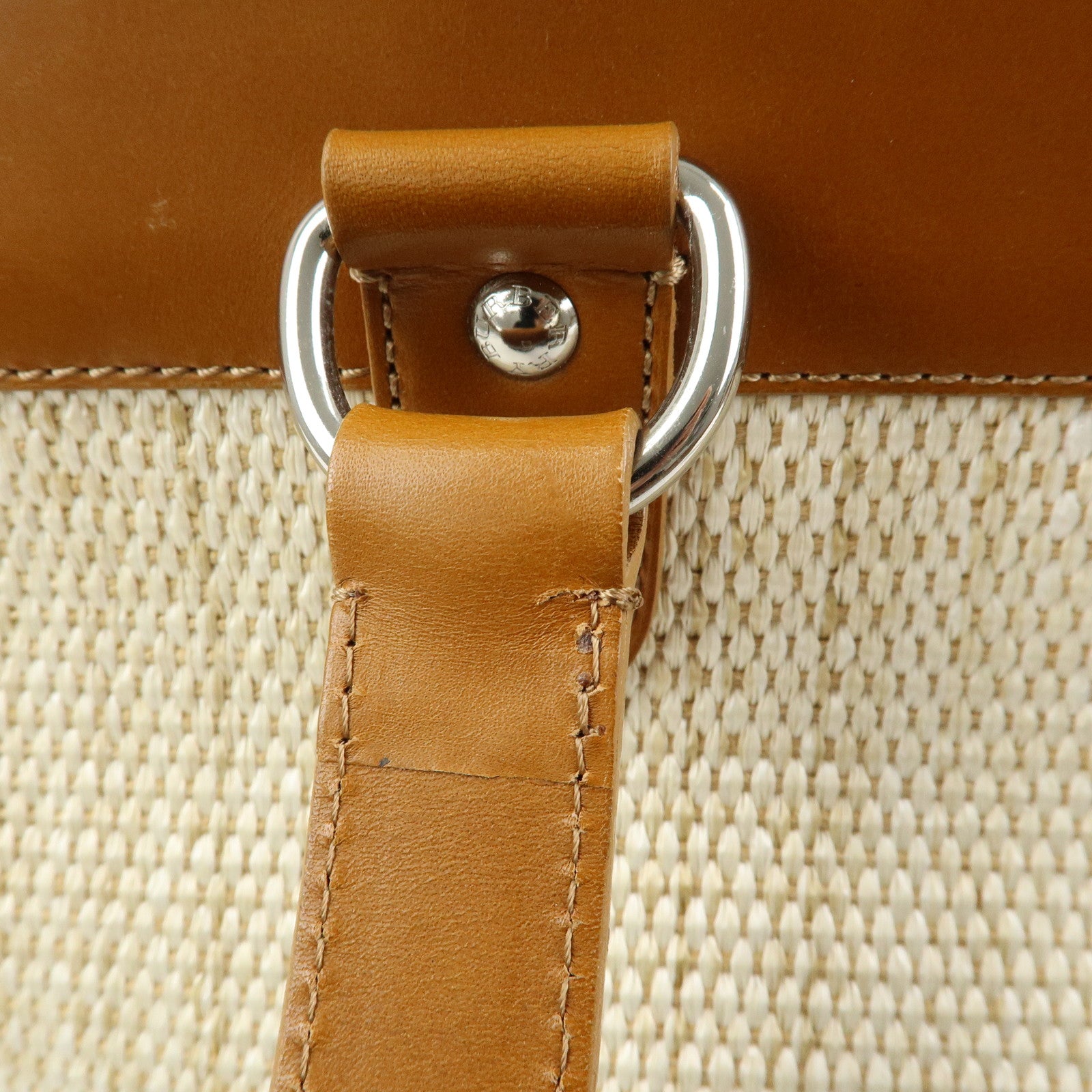 BURBERRY Straw Canvas Leather Tote Bag Shoulder Bag Natural Brown