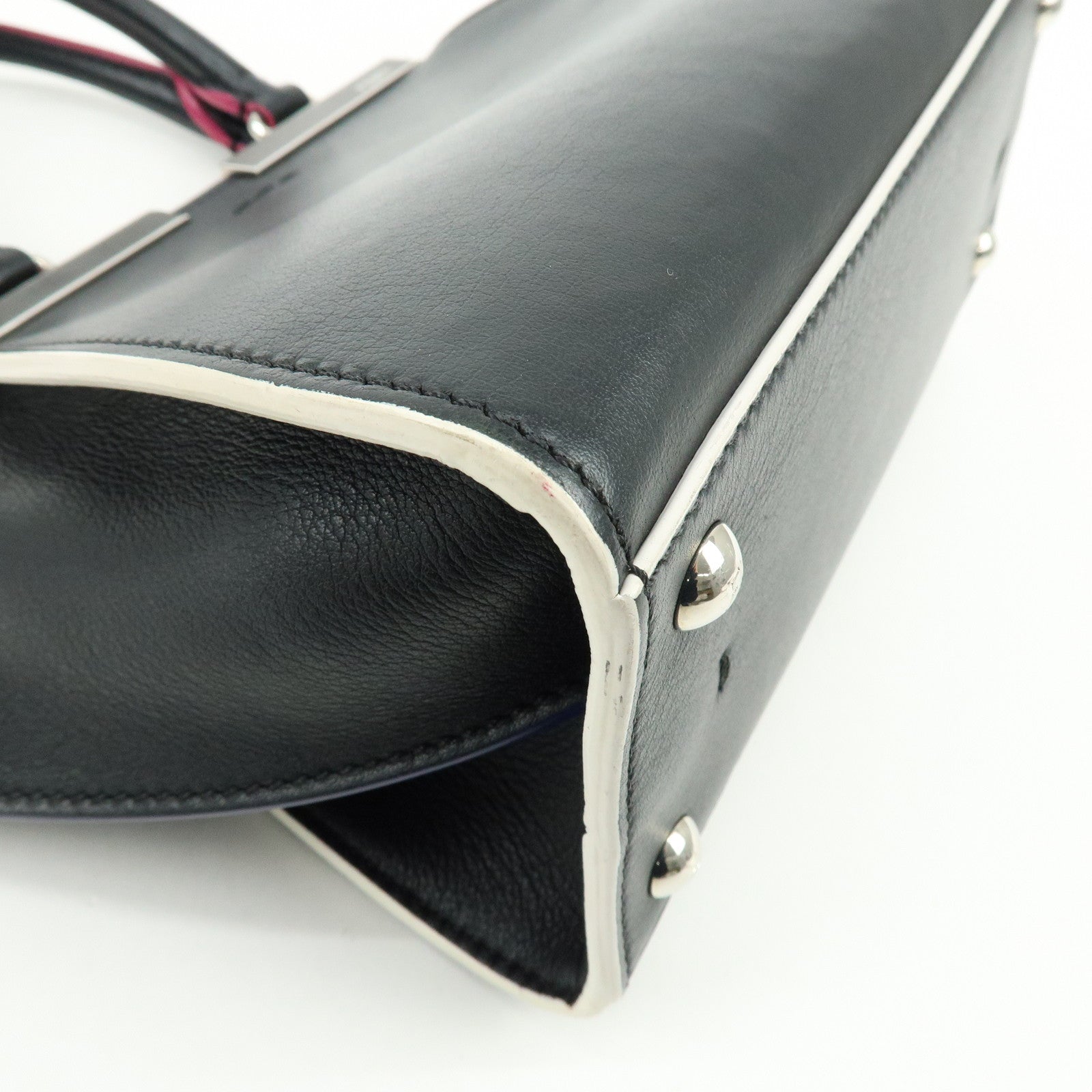 FENDI Trois Jours Leather 2Way Bag Hand Bag Shoulder Bag Black