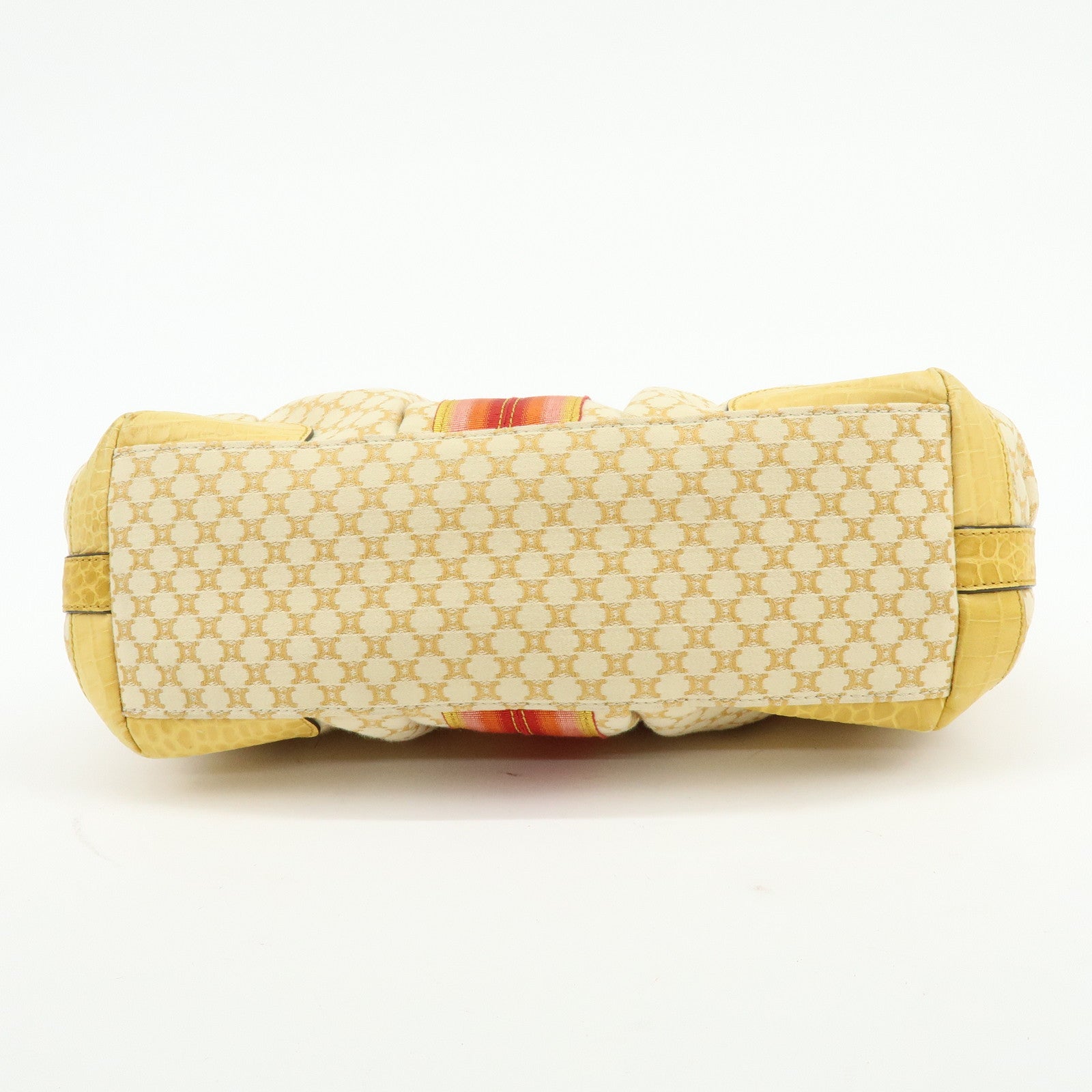 CELINE Macadam Embossed Leather Tote Bag Shoulder Bag Yellow Beige