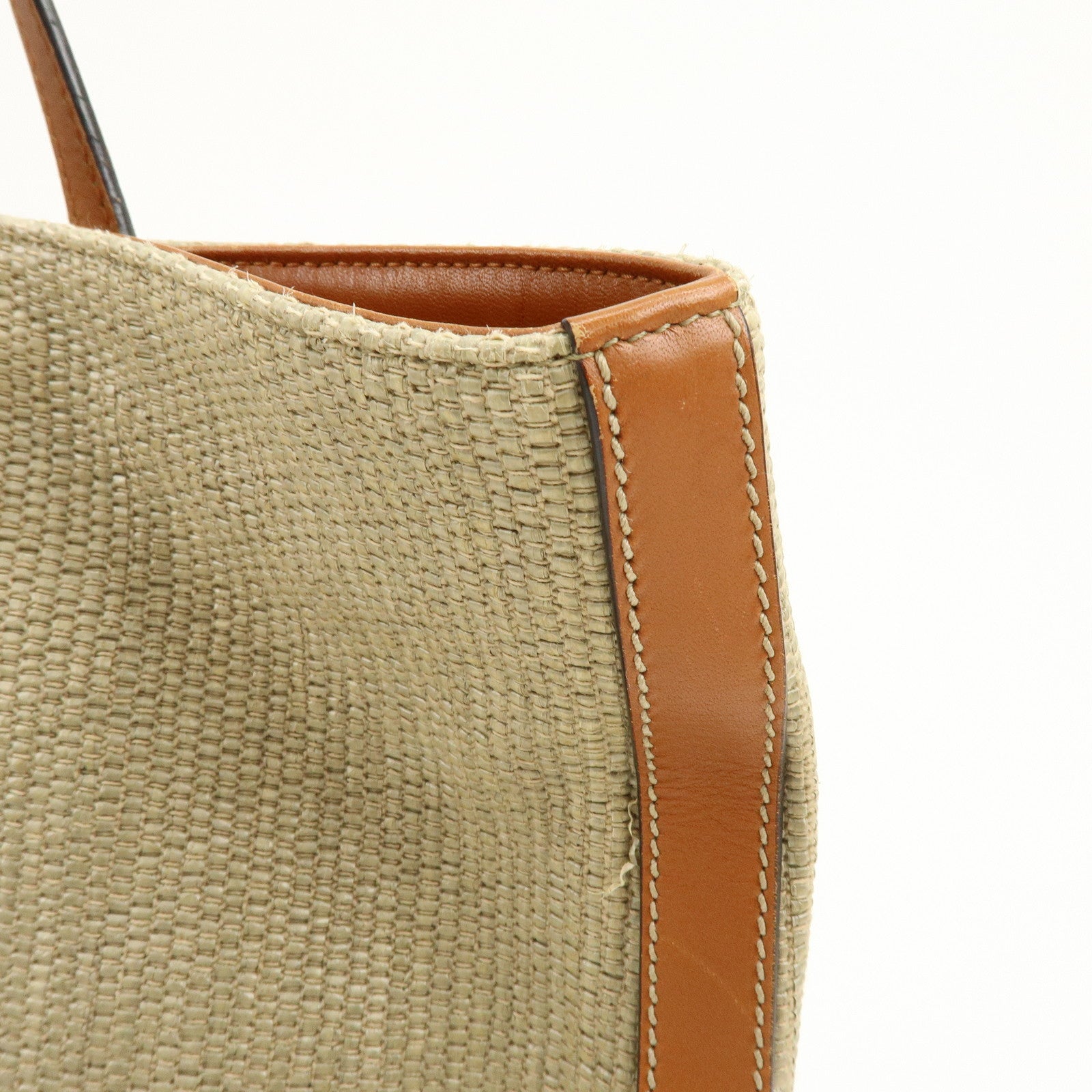 GUCCI Straw Leather Tote Bag Shoulder Bag Beige Brown 309551