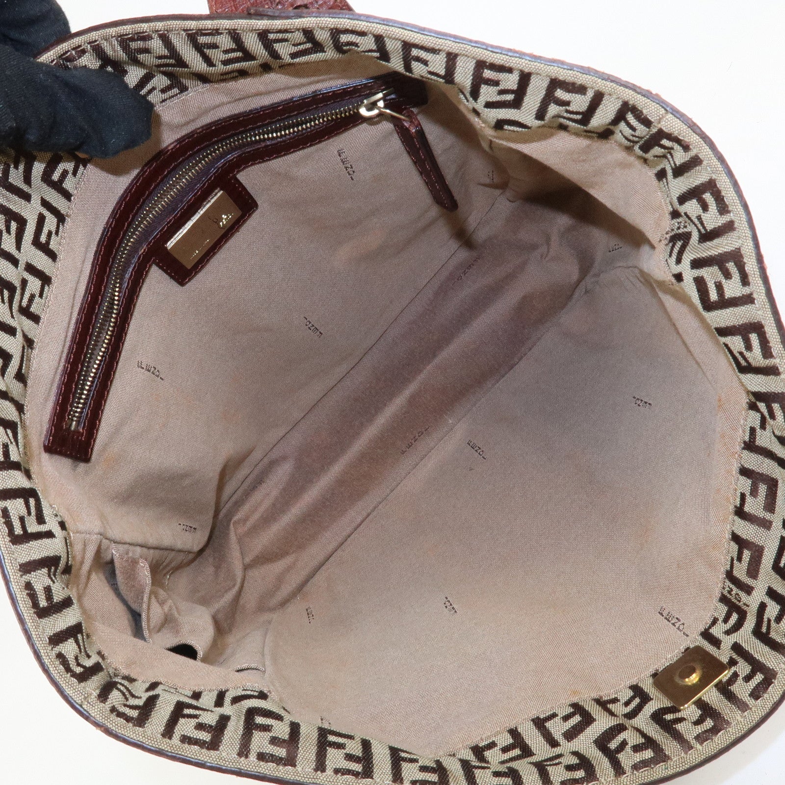 FENDI Zucchino Canvas Leather Tote Bag Shoulder Bag Brown 8BH161