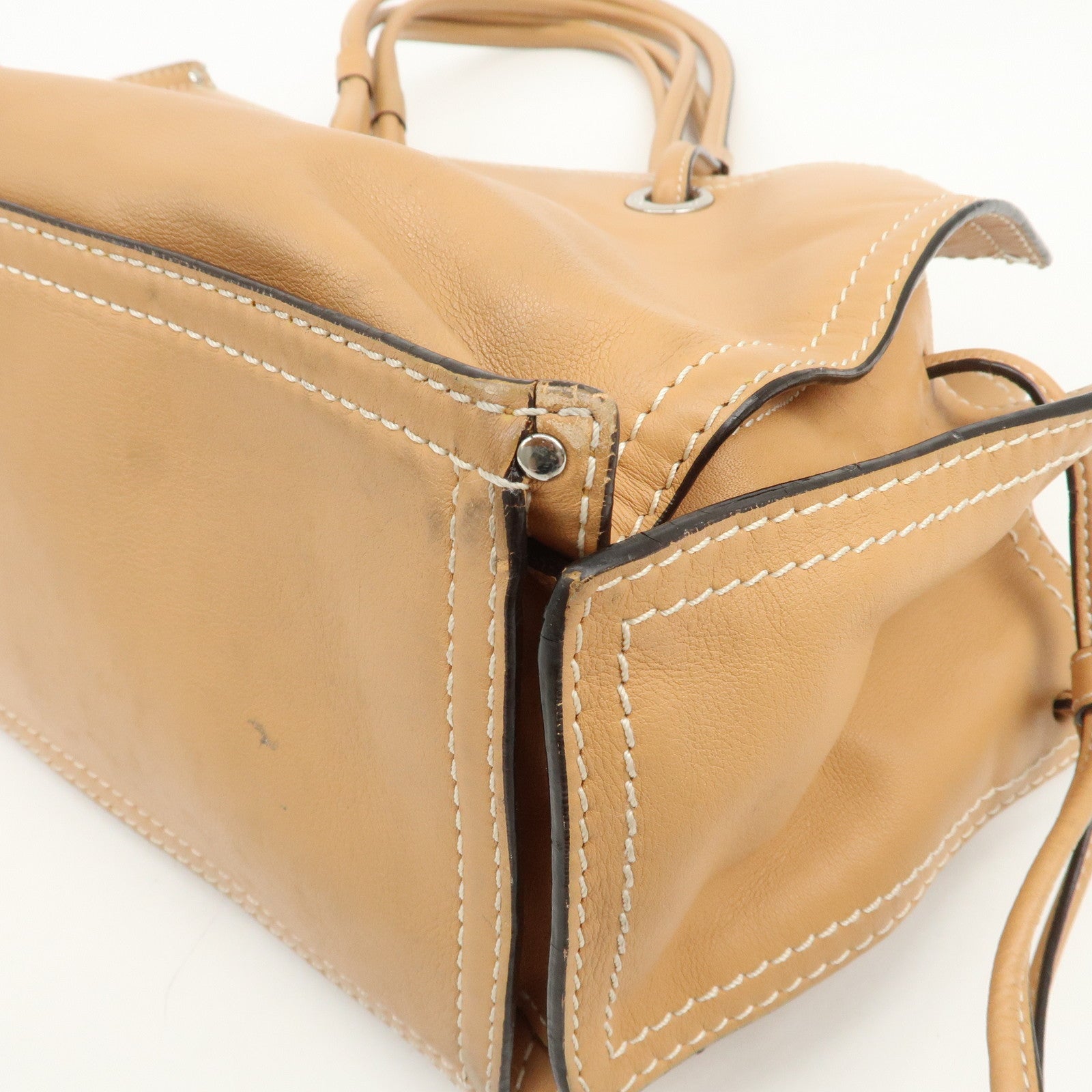 LOEWE Anagram Logo Leather Shopper Tote Bag Shouder Bag Light Brown