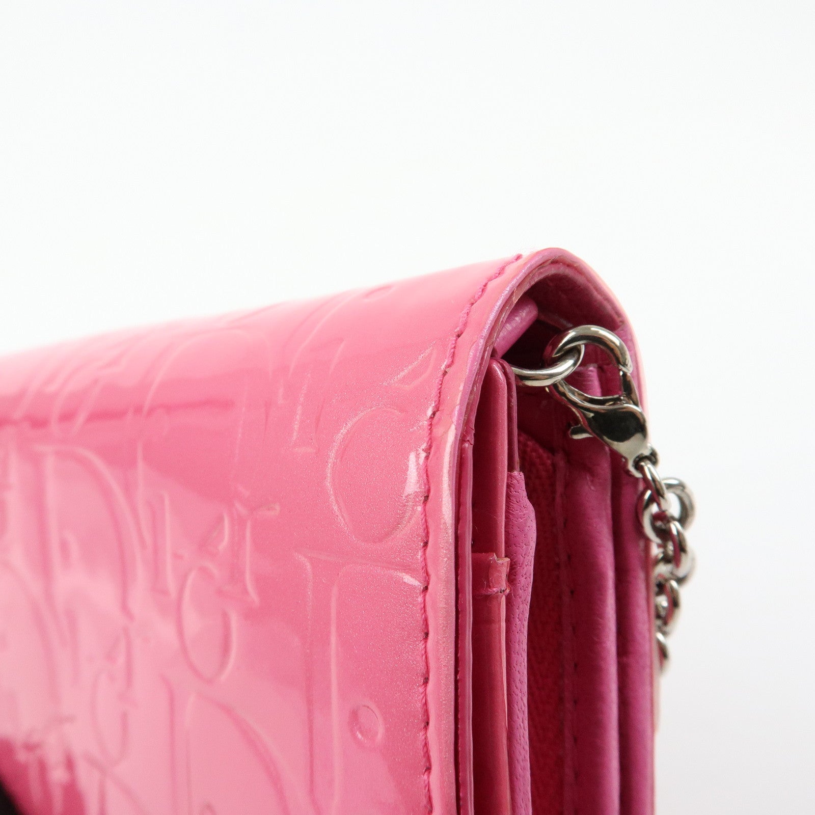 Christian Dior Trotter Patent Leather Chain Wallet WOC Pink
