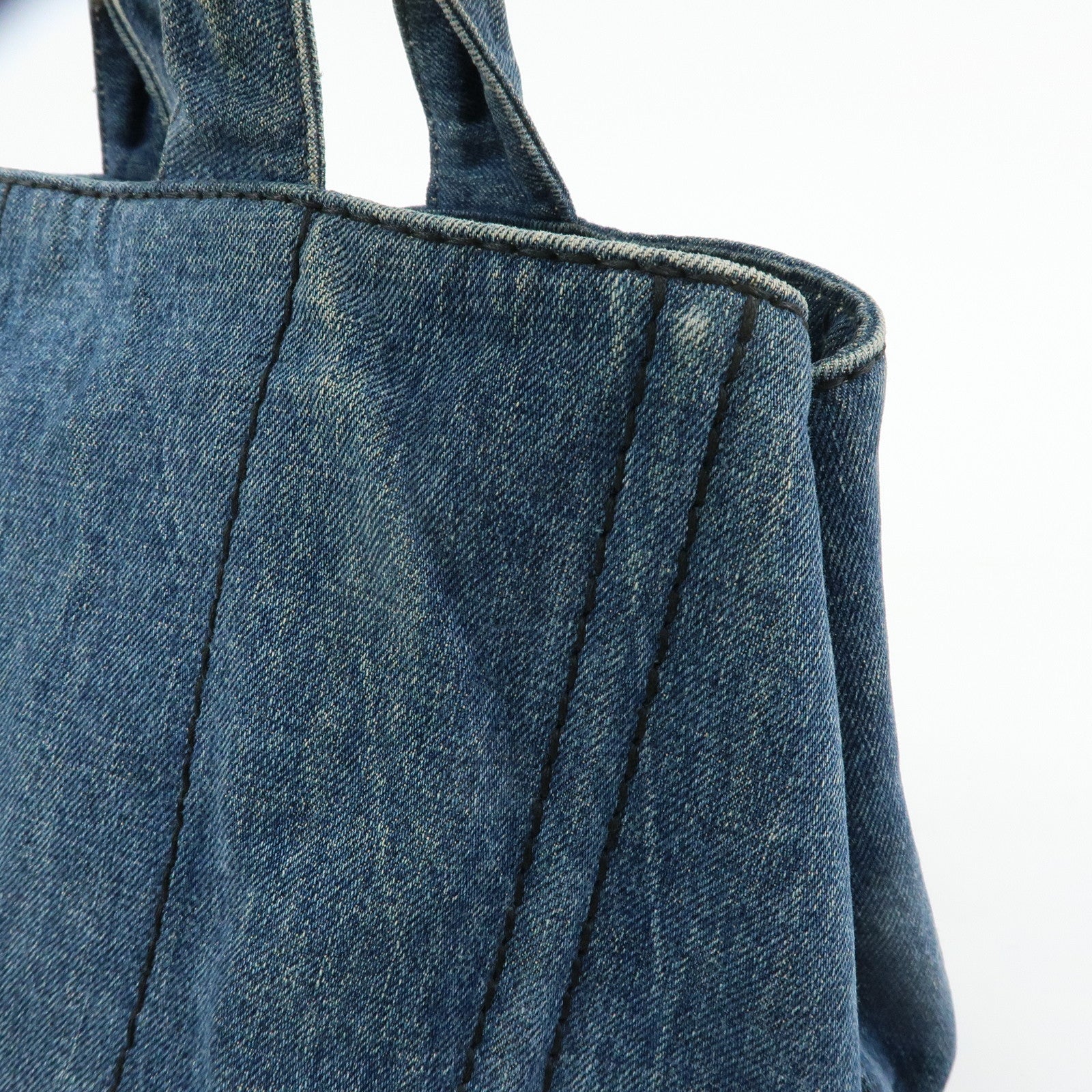PRADA Logo Canapa Canvas Denim Tote Bag Hand Bag B1877B