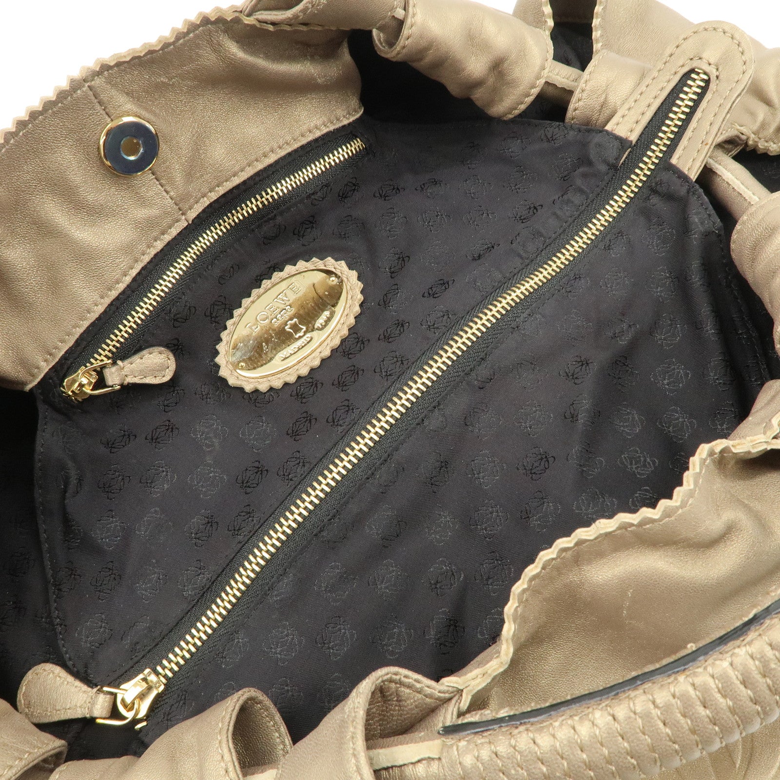 LOEWE Anagram Leather Nappa Aire Hand Bag Tote Bag Gold Used