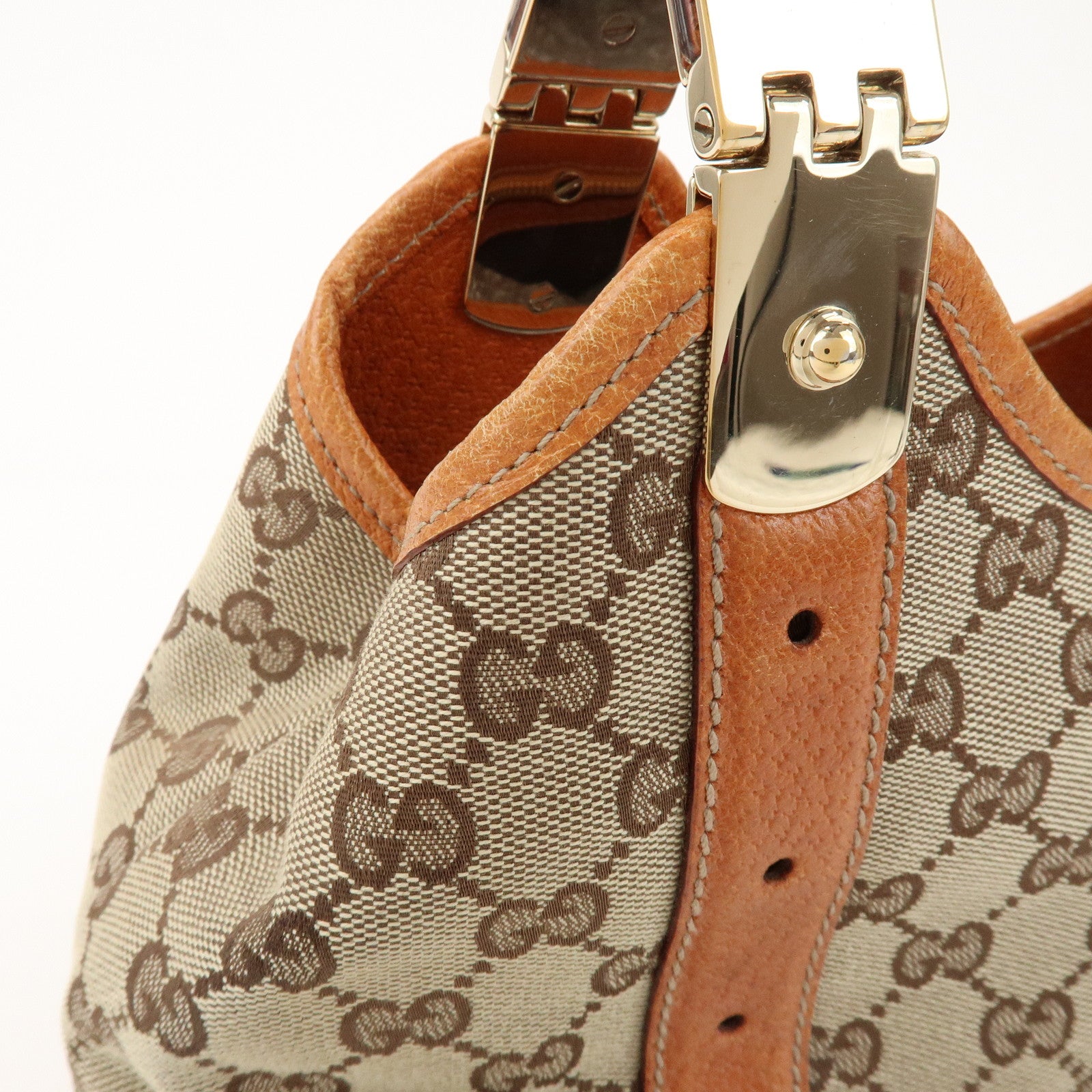 GUCCI GG Monogram Canvas Leather Shoulder Bag Brown 145761