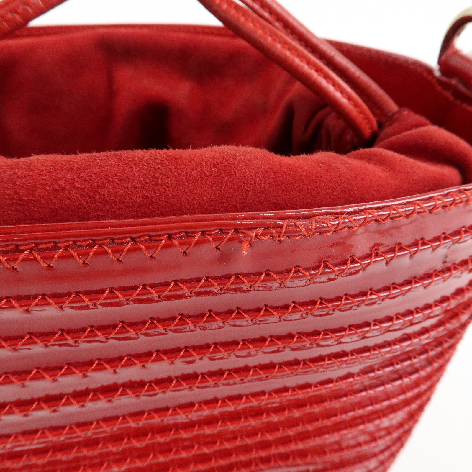 GUCCI Bamboo Patent Leather 2Way Bag Bucket Bag Red 001・01・1722