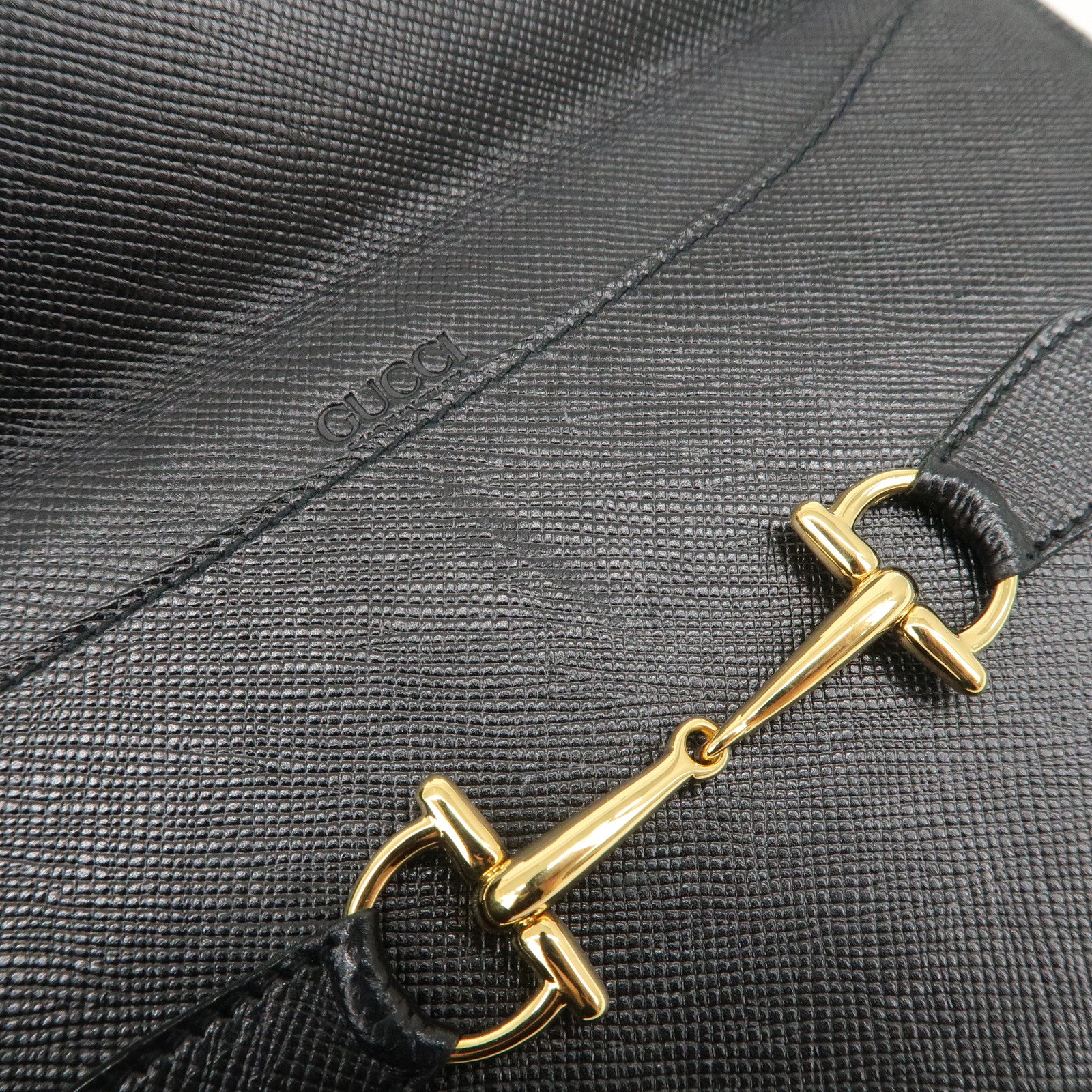 GUCCI Horsebit Leather Long Wallet Black Gold 030.001.0793