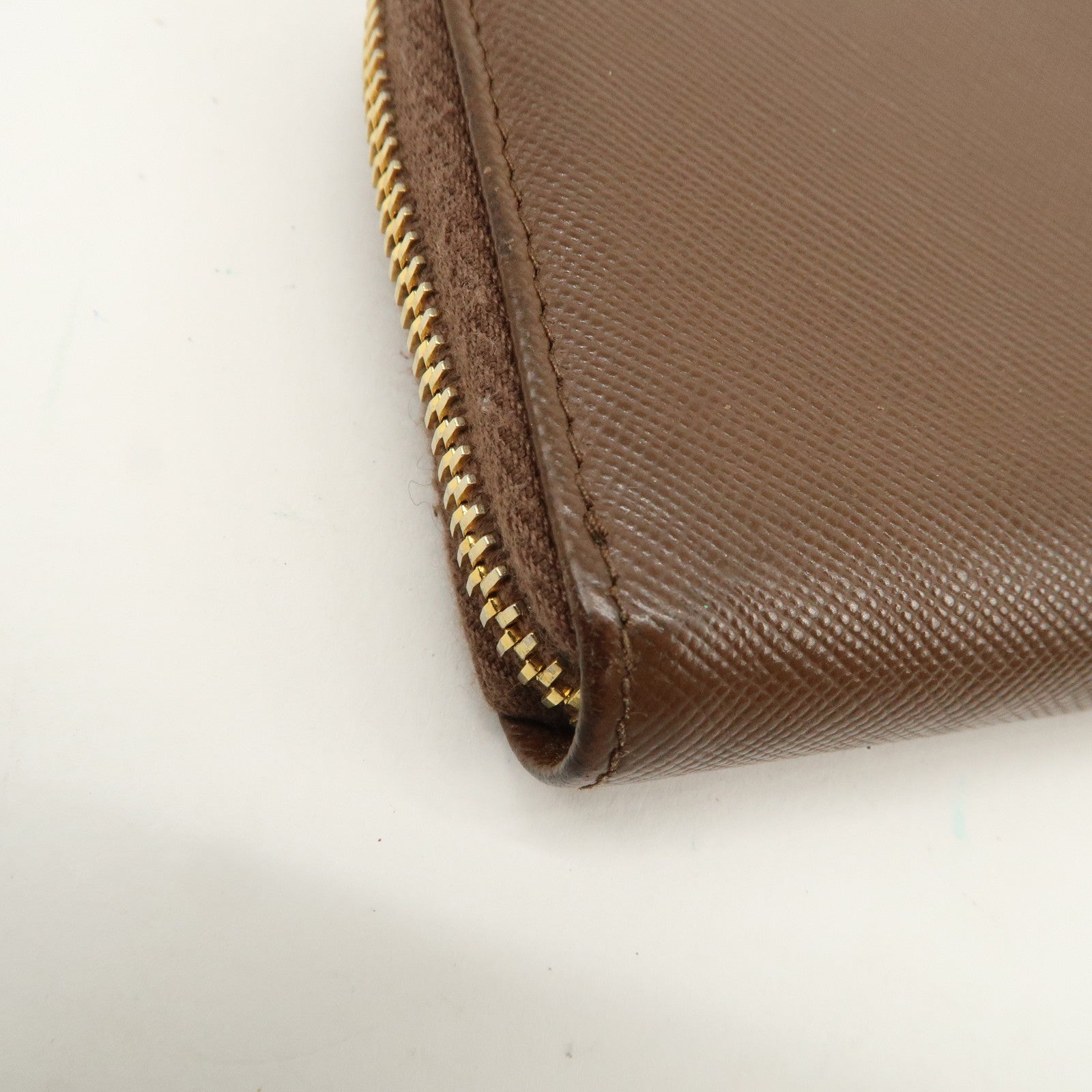 PRADA Triangle Logo Saffiano Leather Coin Case Coin Purse Brown