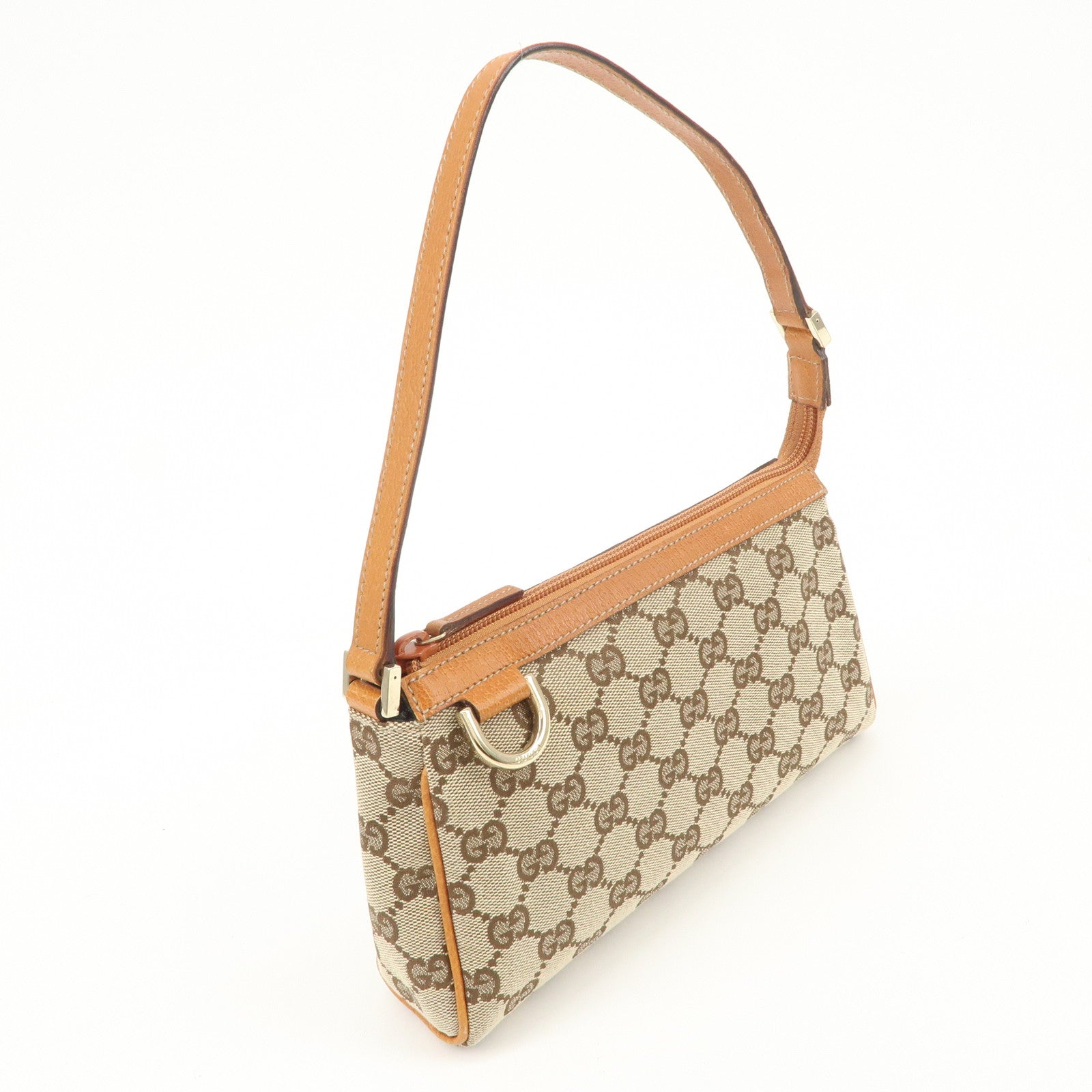 GUCCI Abbey GG Canvas Leather Hand Bag Pouch Beige Brown 145750